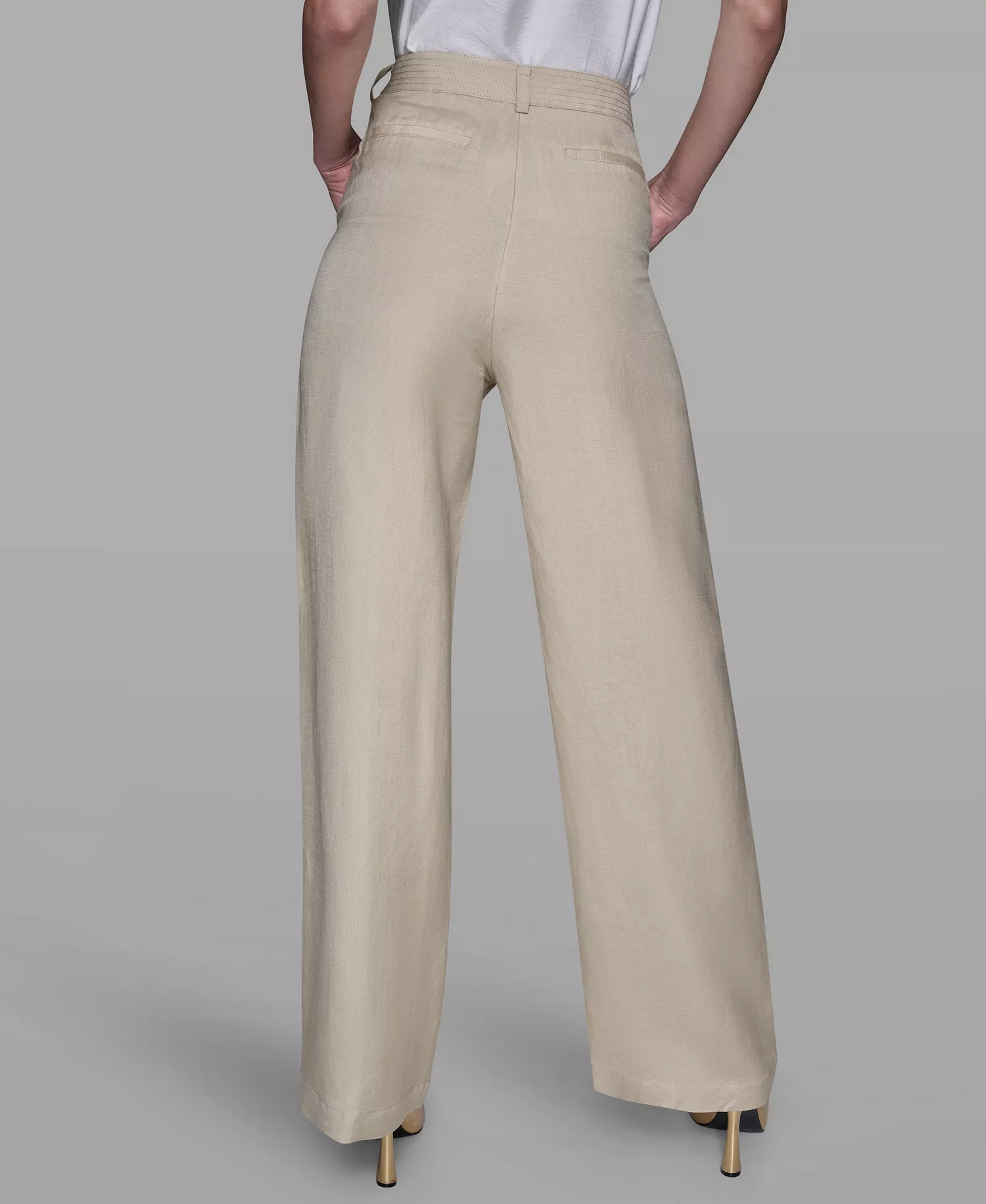 Women's Linen-Blend Straight Pocket Detail Pants - Desert Sand Multi - 10