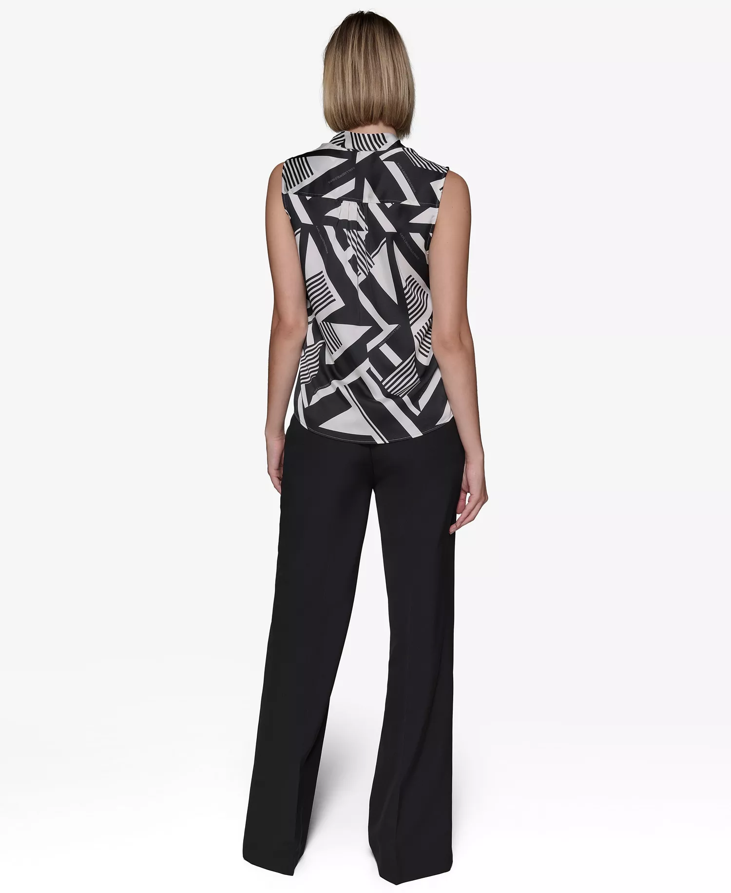 Women's Printed V-Neck Blouse - Sft Wht/bl - L