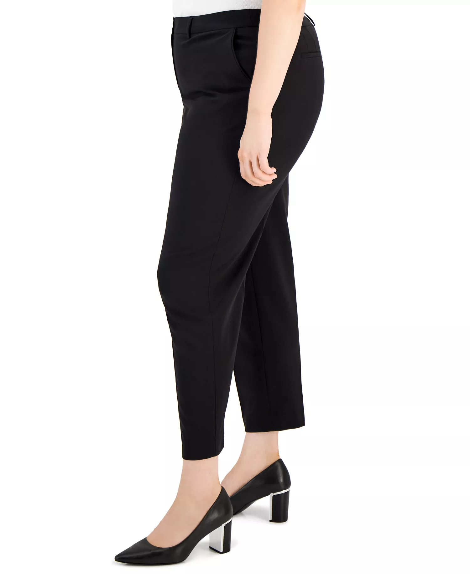Plus Size Ruched-Sleeve Blazer & Ankle Pants Suit Separates - Black - 14W