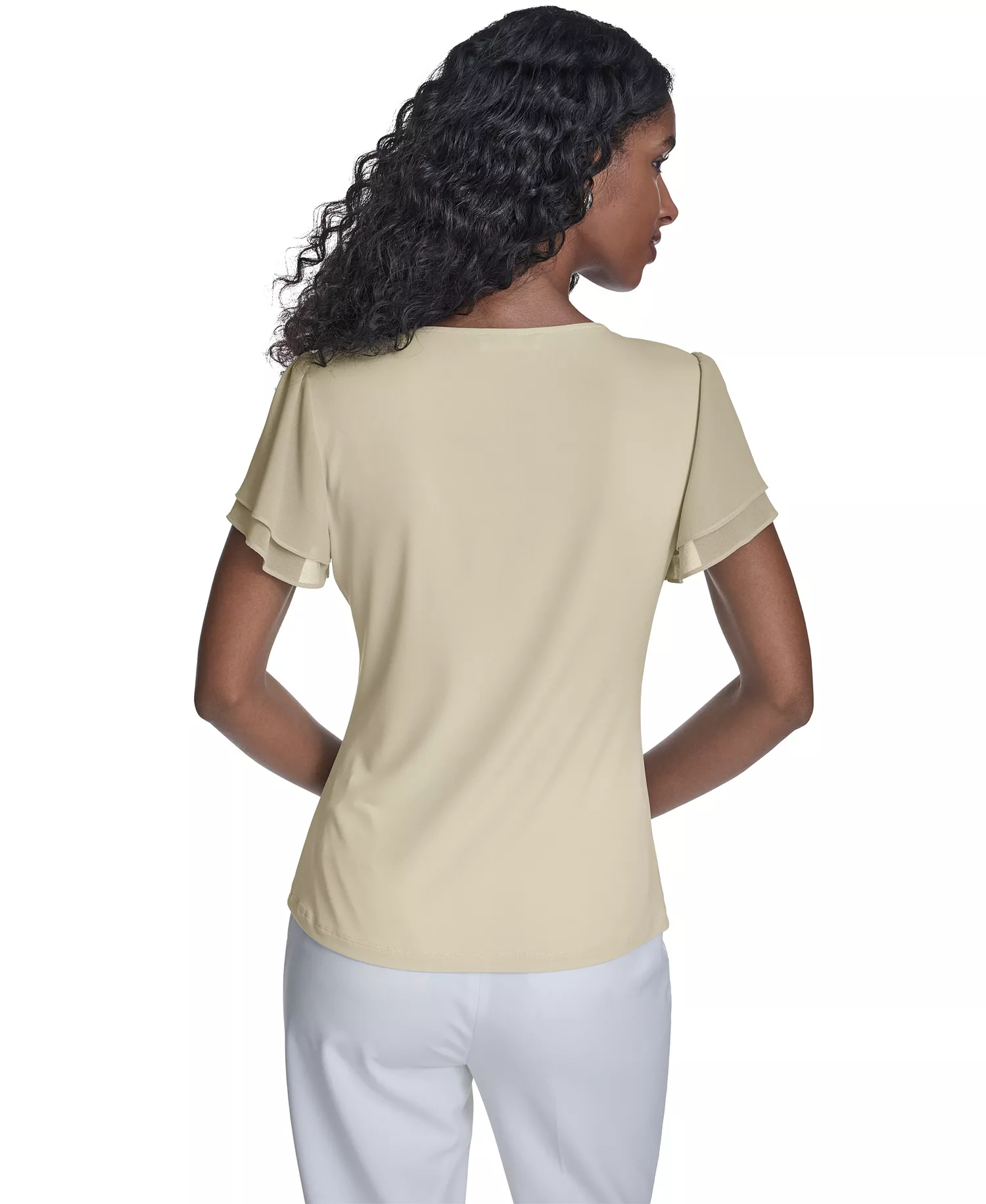 Women's Solid V-Neck Blouse - Double Cream - L