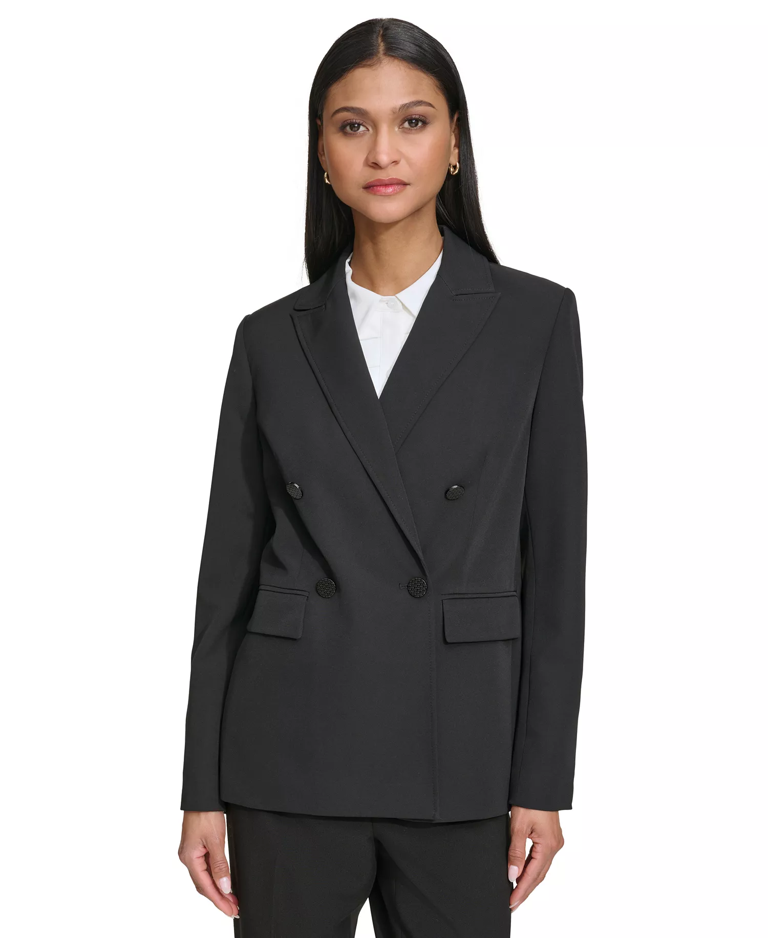 Women's Double-Breasted Blazer  - Black - 0