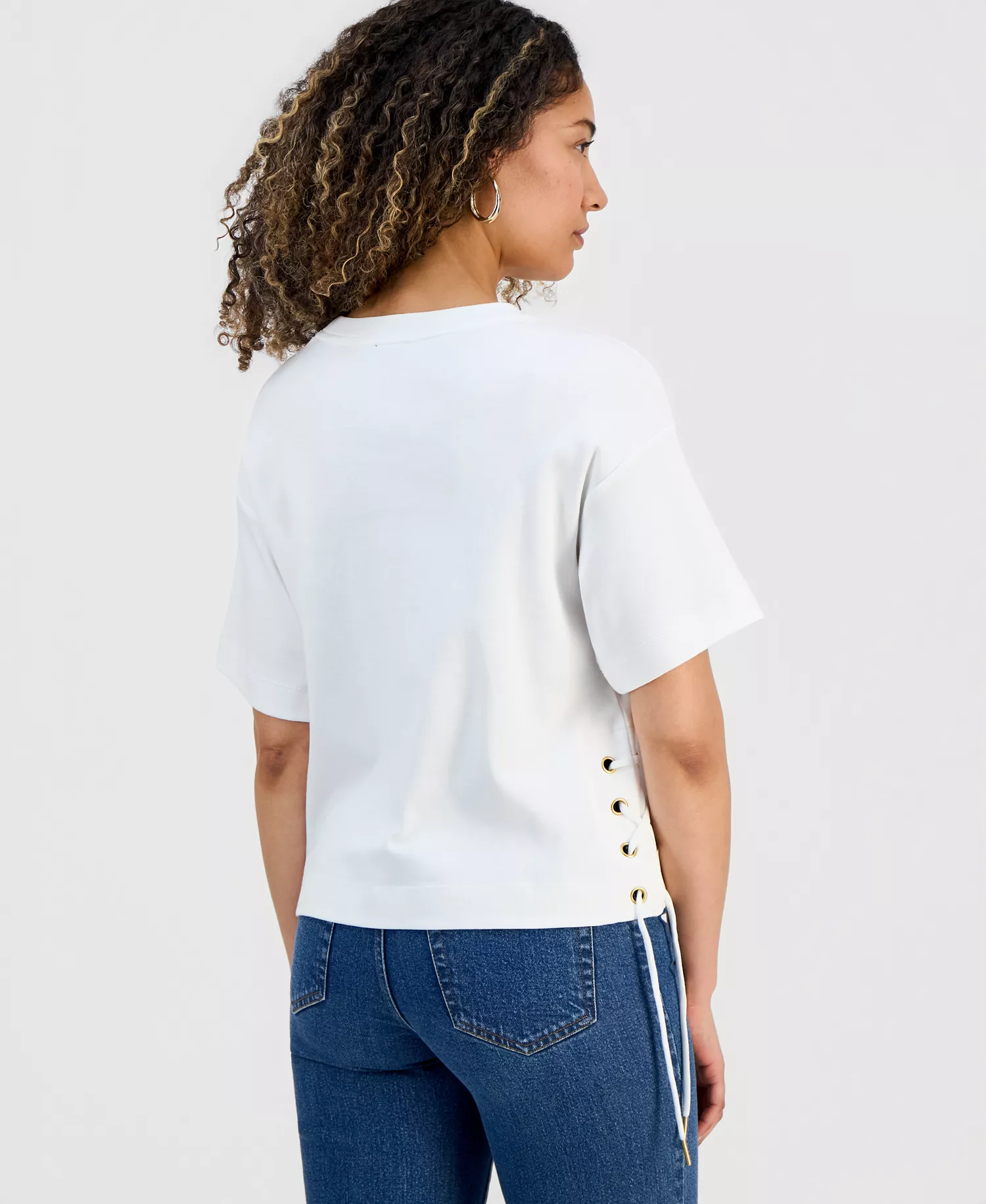 Petite Lace-Up T-Shirt, Macy's Exclusive - Bright White - P/L
