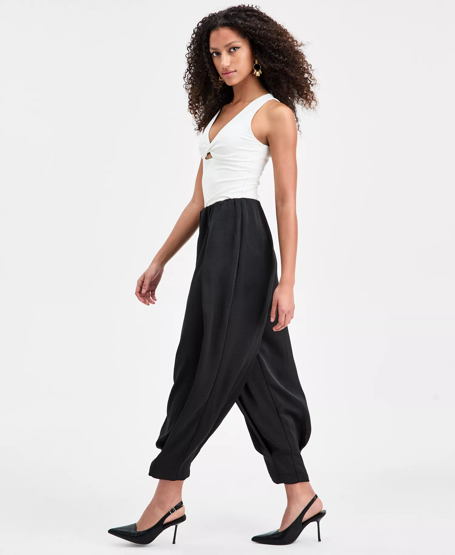 Women's Bubble-Waist Cropped Pants, Macy's Exclusive - Deep Black - L
