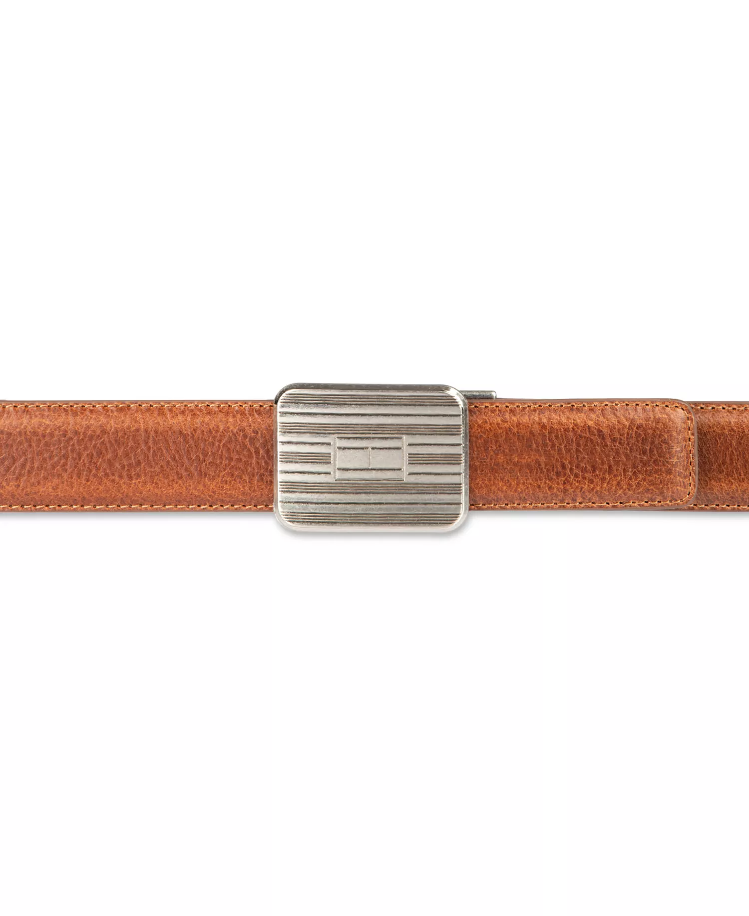 Men's Engine Turned Plaque Buckle Belt - Tan - L (38-40)