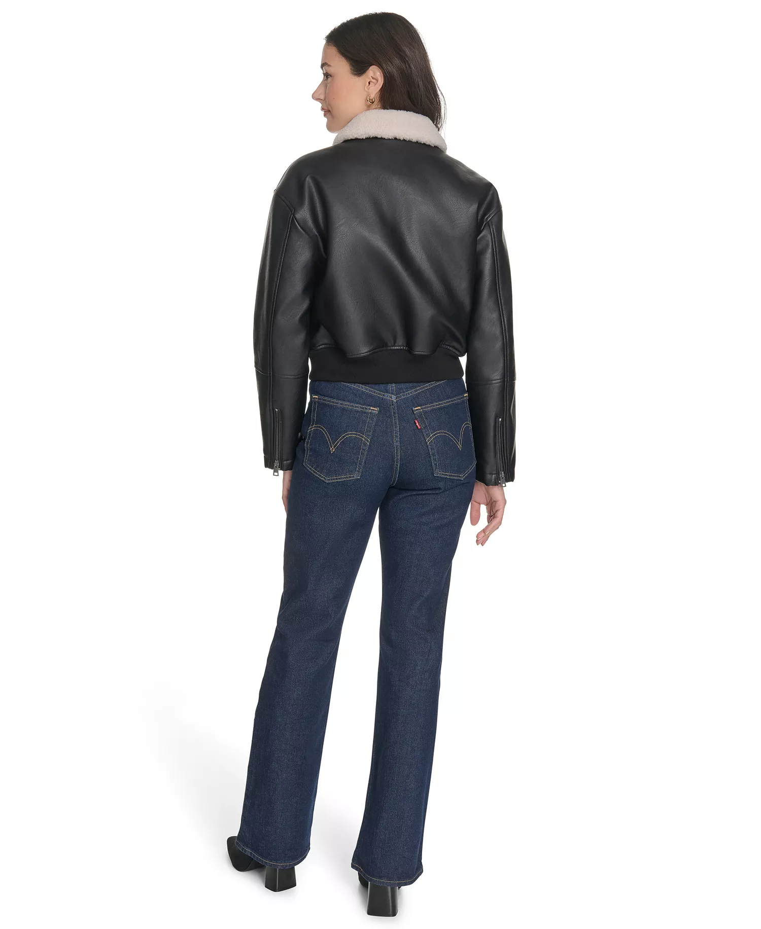 Women's Sherpa Collar Bomber Jacket - Black - L