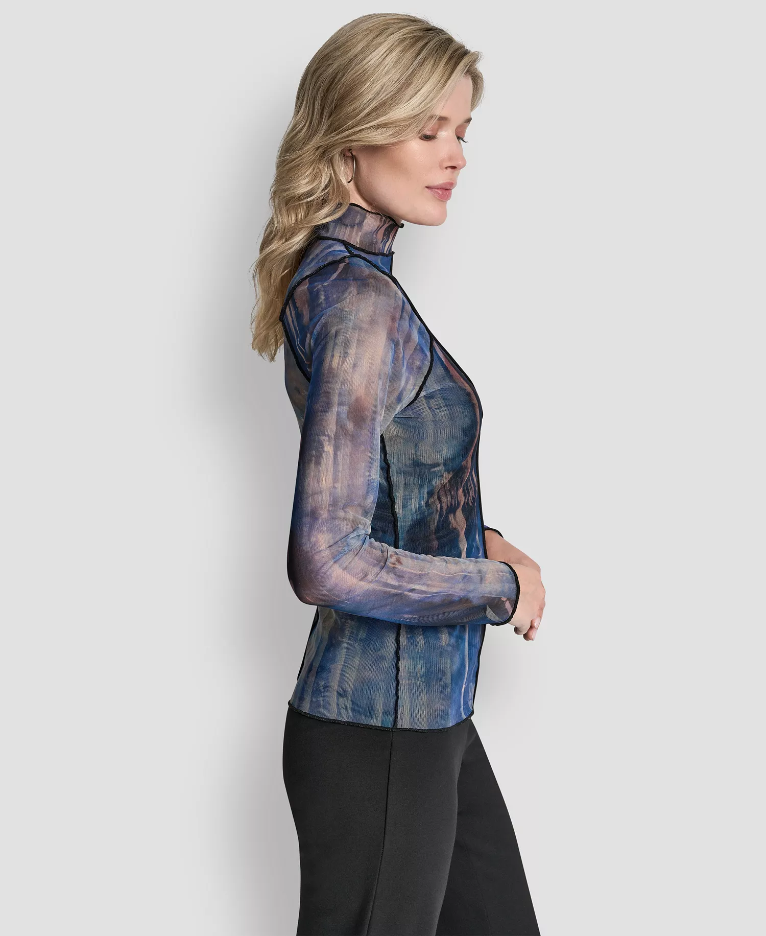 Women's Long-Sleeve Exposed Seam Mesh Top with Sleeveless Camisole - Hudson Lights - L