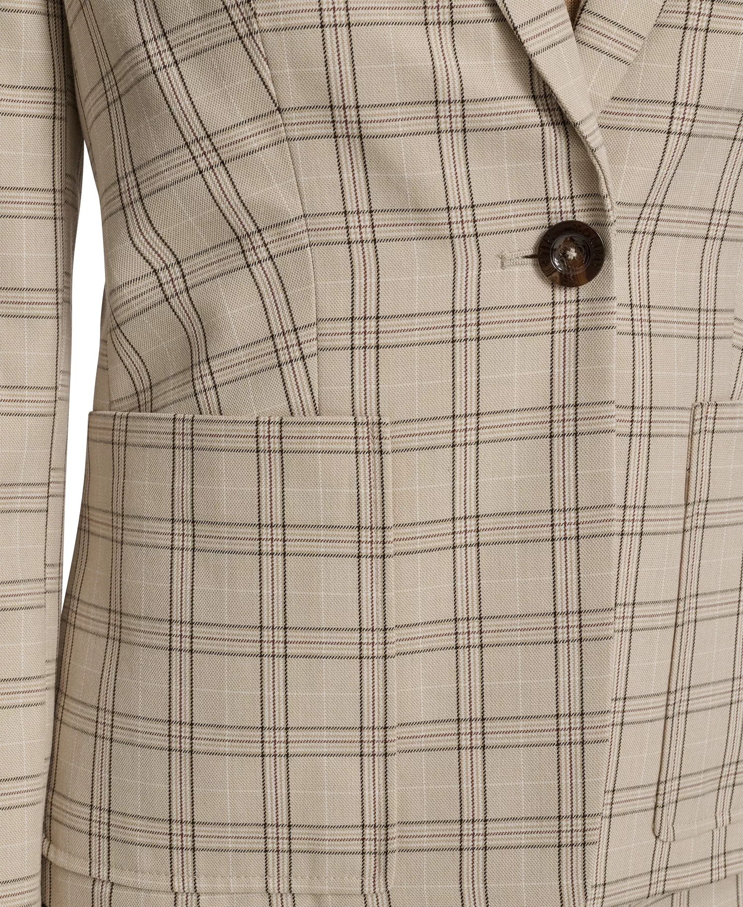 Women's Plaid One Button Blazer Jacket, Plaid Bootcut Trousers and Clip Dot Pleated Bib Pull-On Top - Latte Multi - 0