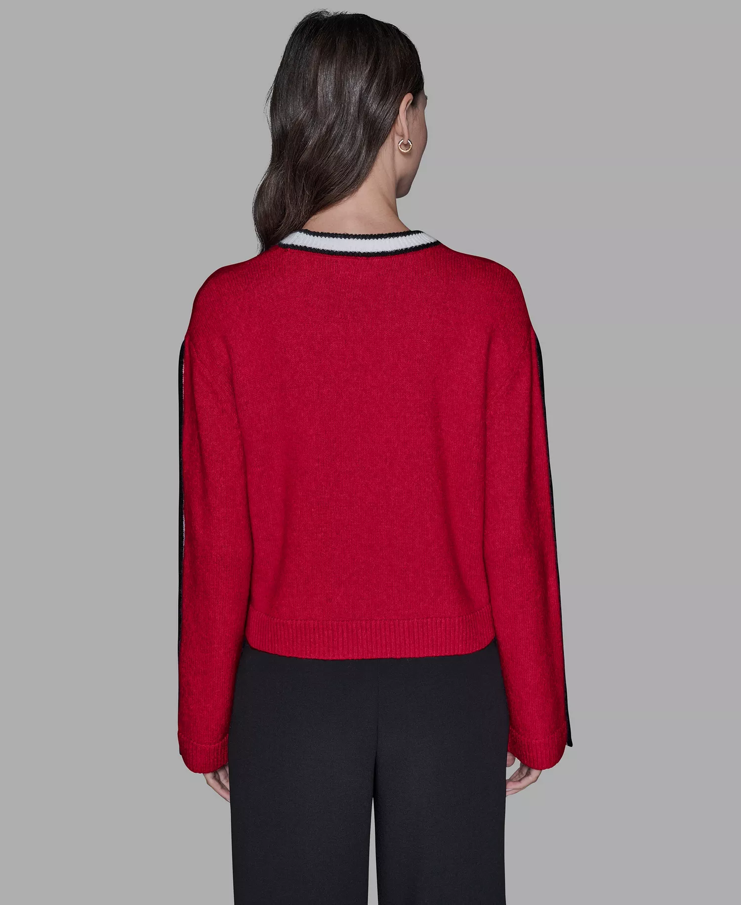 Women's Contrast Trim Pull-On Sweater - Admiral Red - L