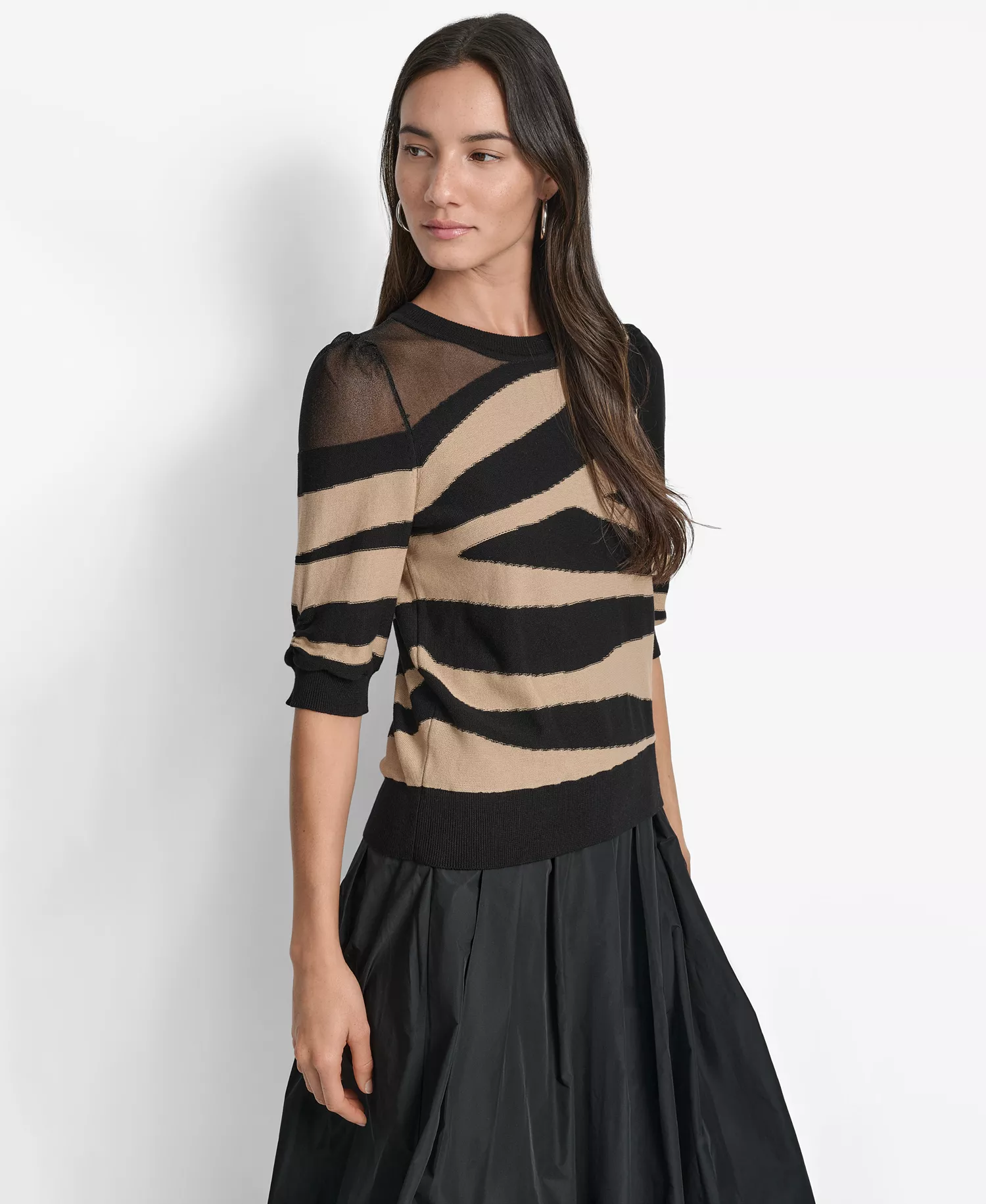 Women's Zebra-Print 3/4-Sleeve Sweater - Travertine Multi - XS