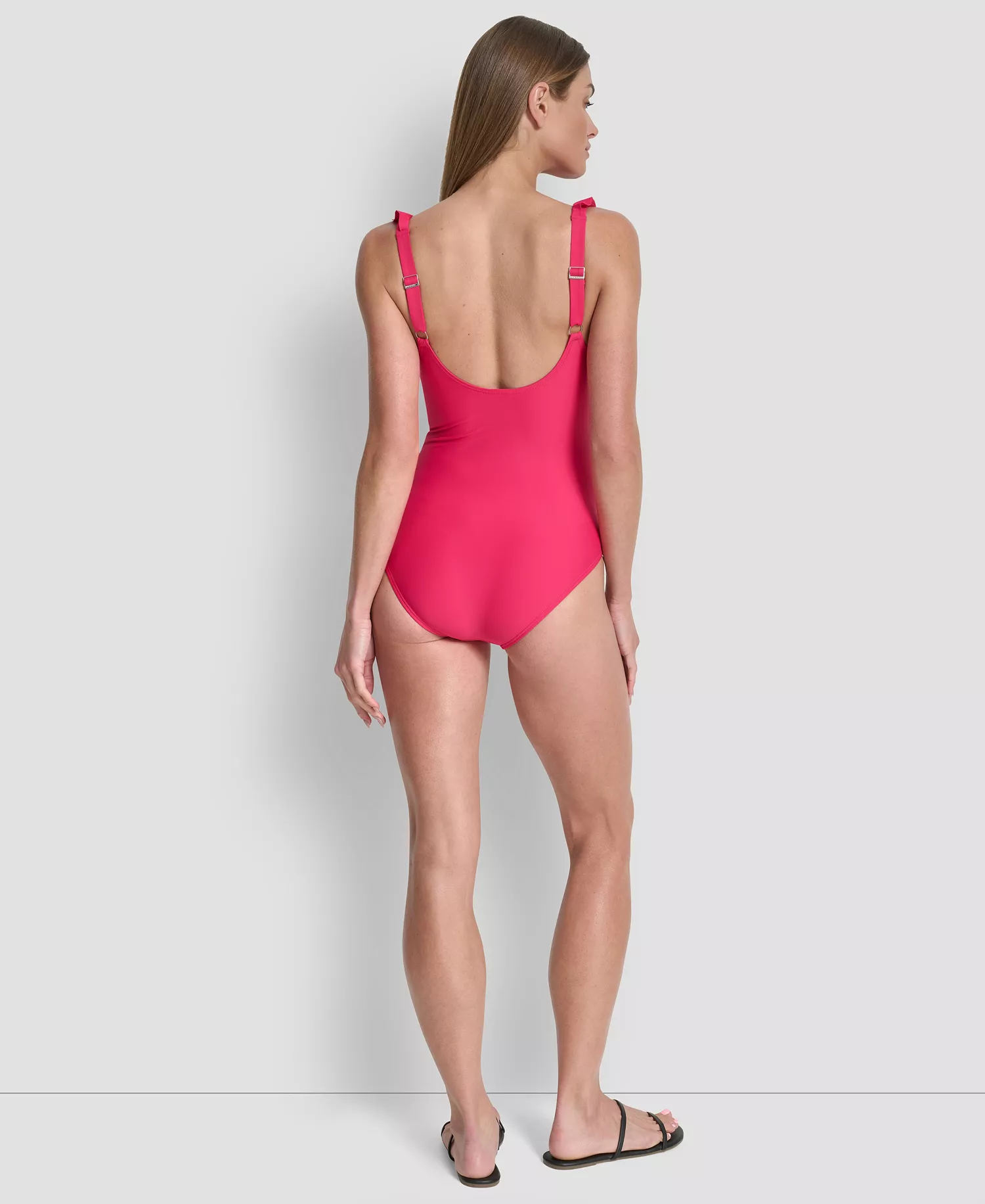 Ruffle Plunge Underwire Tummy Control One-Piece Swimsuit, Created for Macy's - Amalfi Pink - L