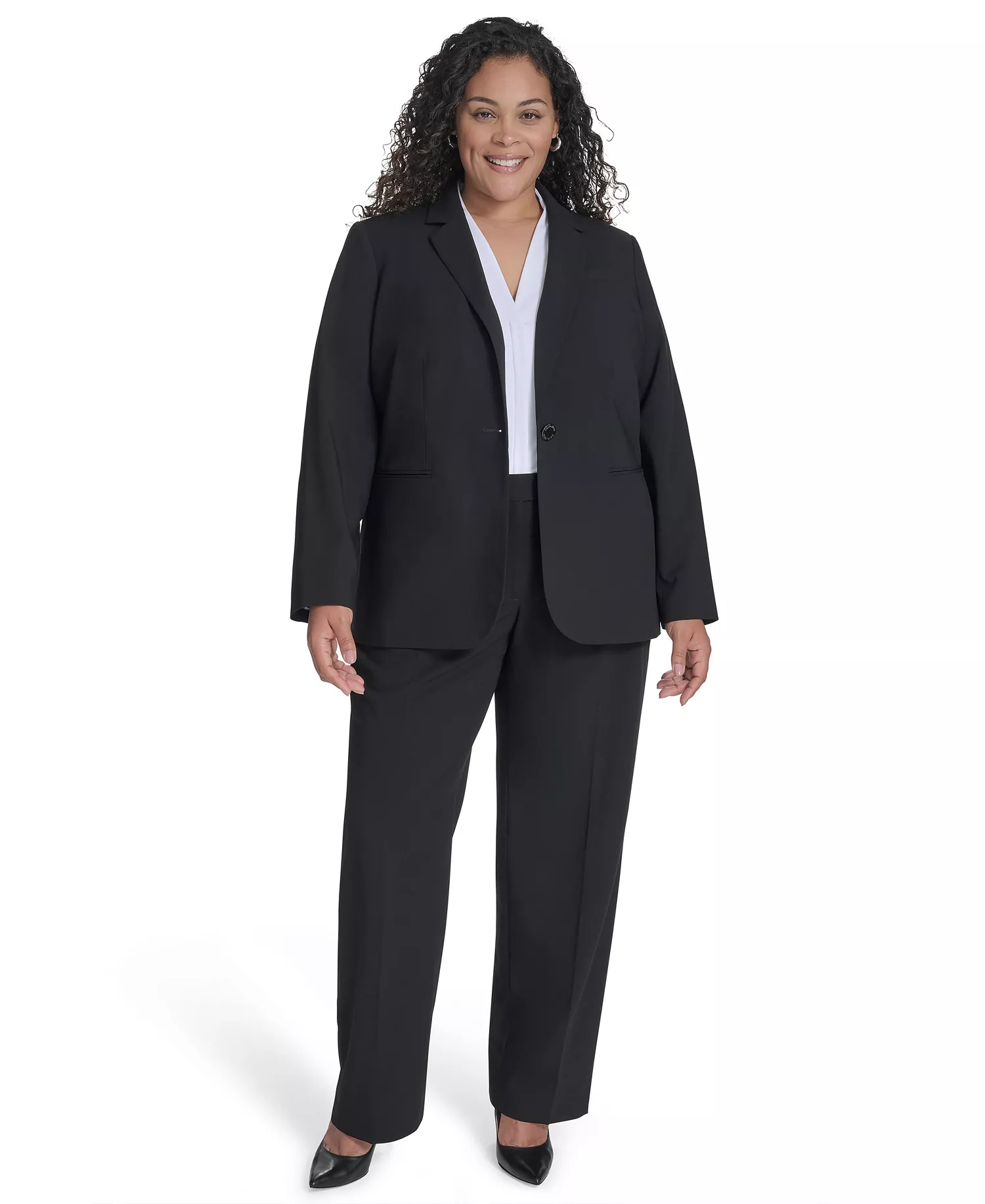 Plus Size One-Button Blazer  - Black - 14W