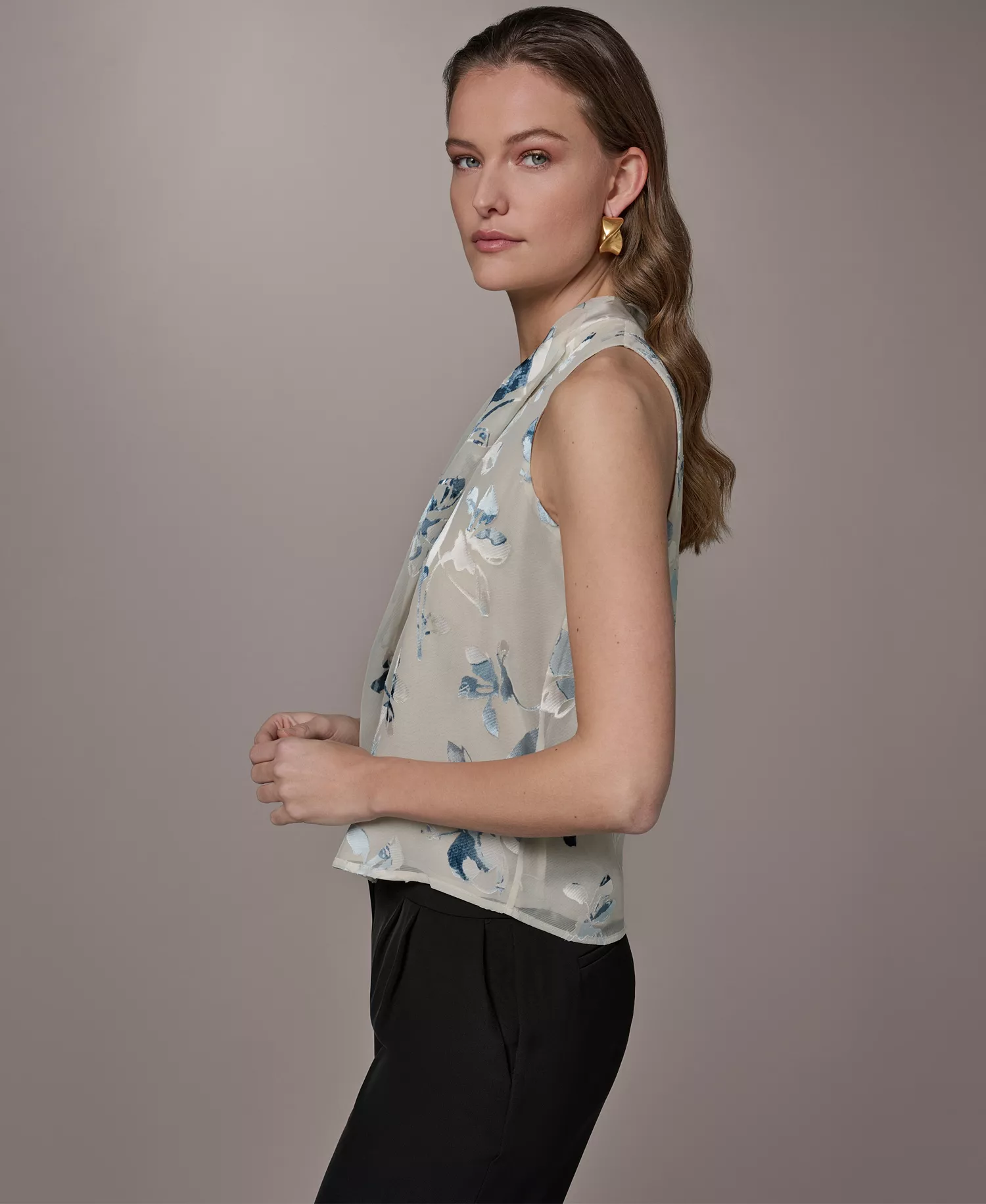 Petite Flocked Floral Top - Sea Mist Multi - P/L