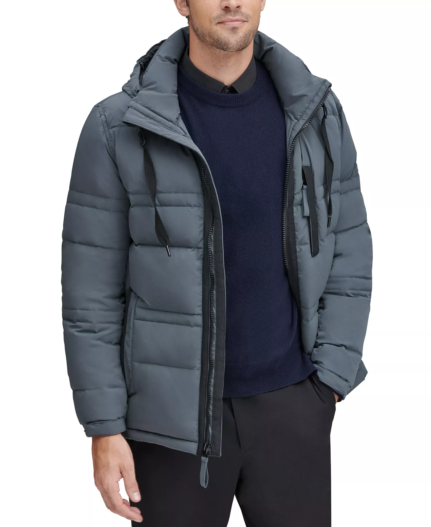 Men's Huxley Crinkle Down Jacket with Removable Hood - Charcoal - XL