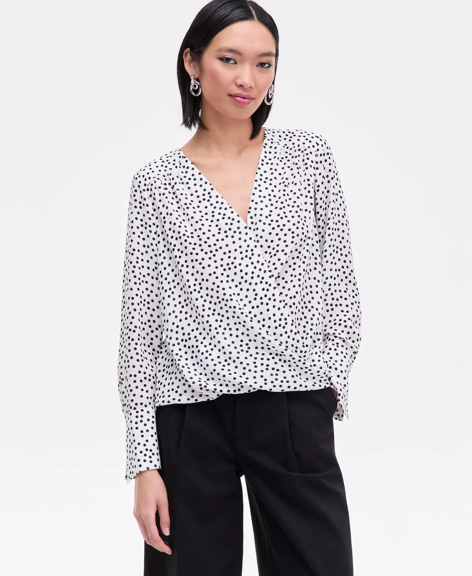 Women's Printed Surplice High-Low Blouse, Macy's Exclusive  - Lilia Dots - L