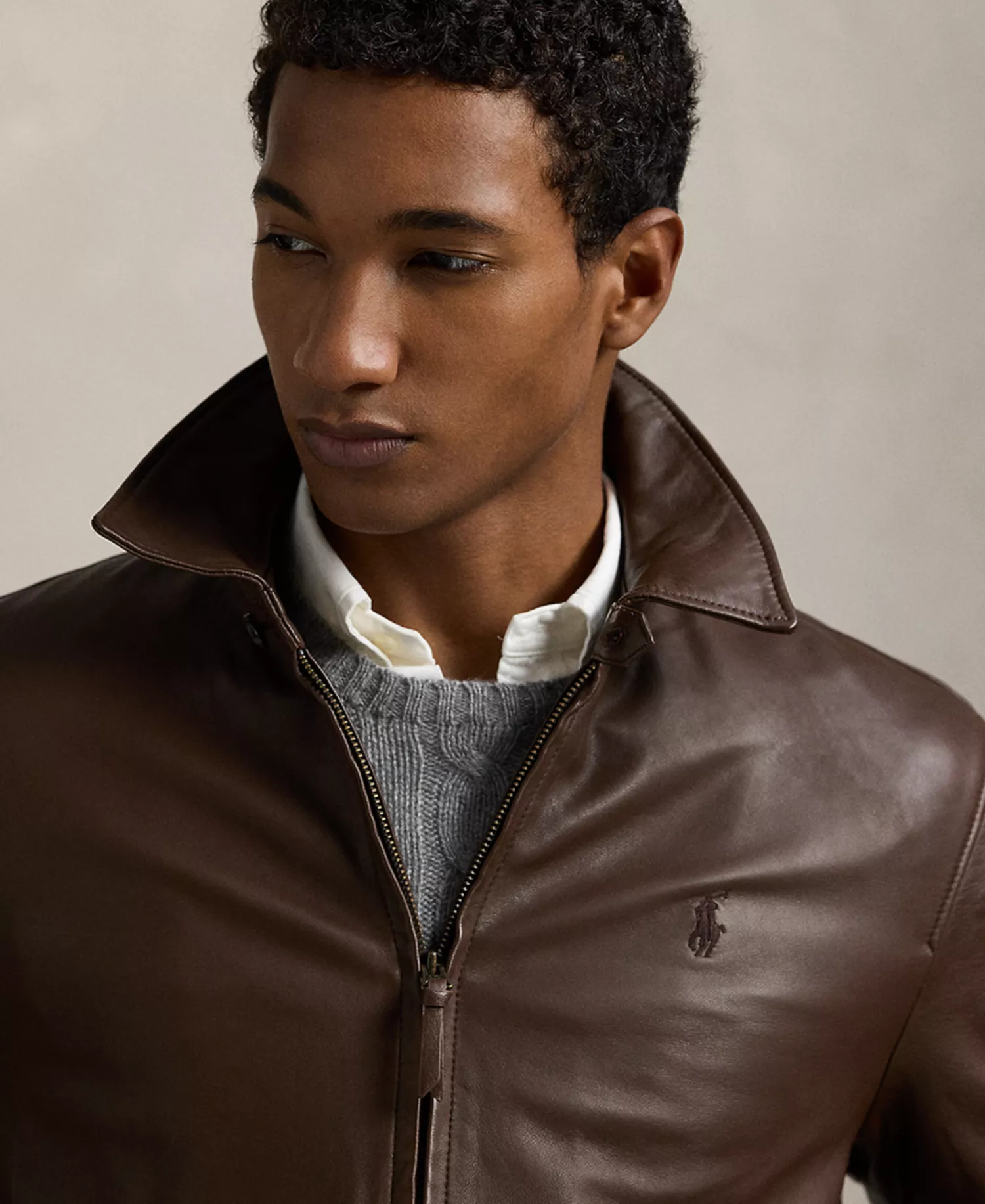 Men's Leather Jacket - Bison Brown - 2XL