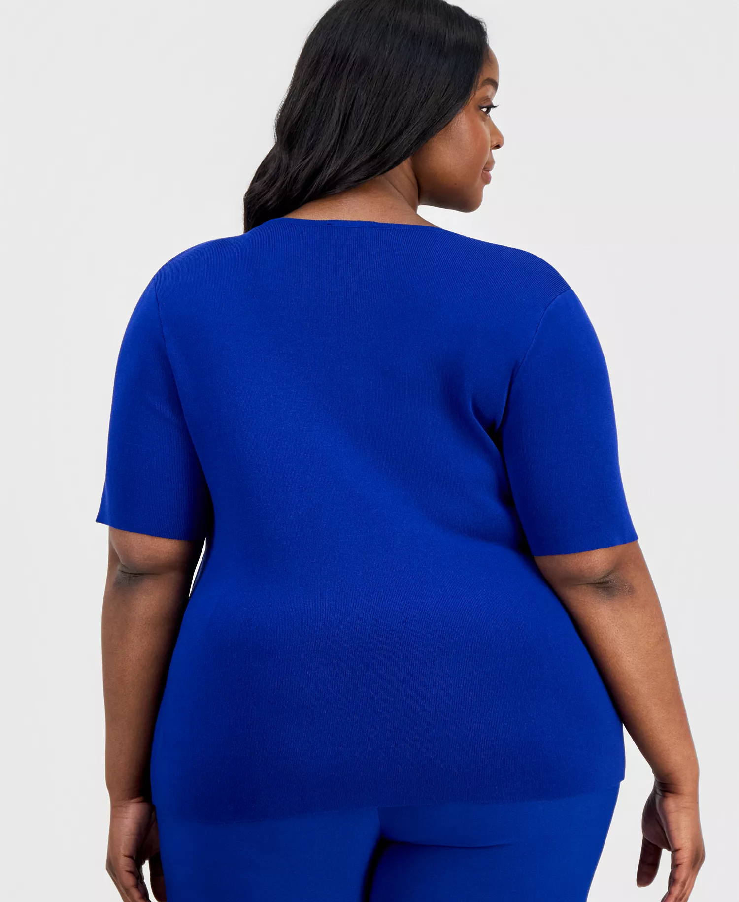 Plus Size Elbow-Sleeve Sweater T-Shirt - Cobalt - 1X