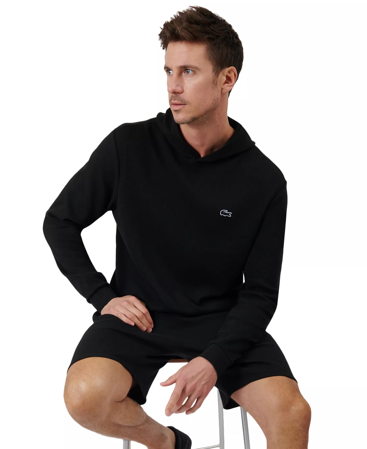 Men's Waffle-Knit Thermal Hoodie  - Black - L