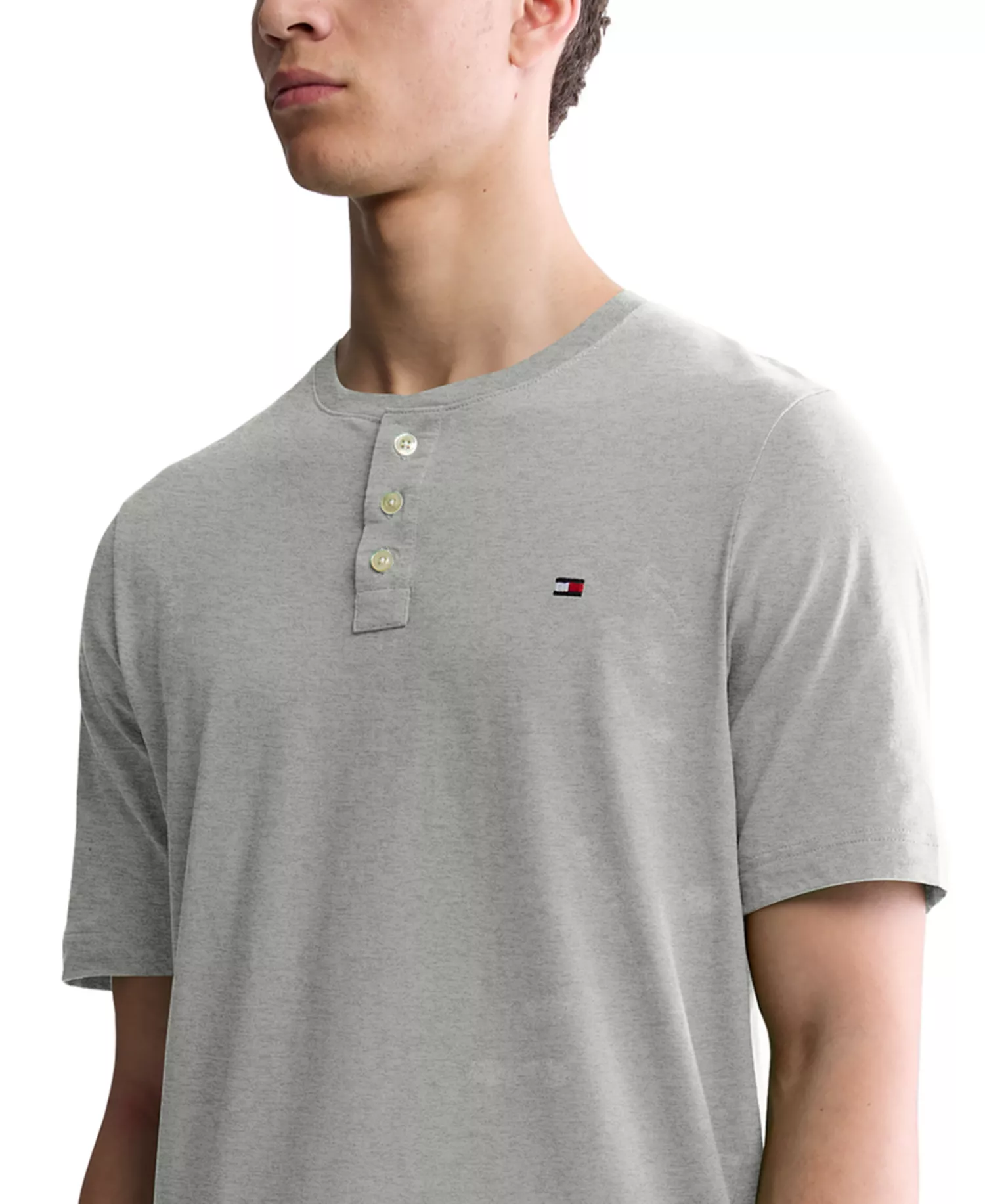 Men's Short Sleeve Solid Henley - Grey Heath - 2XL