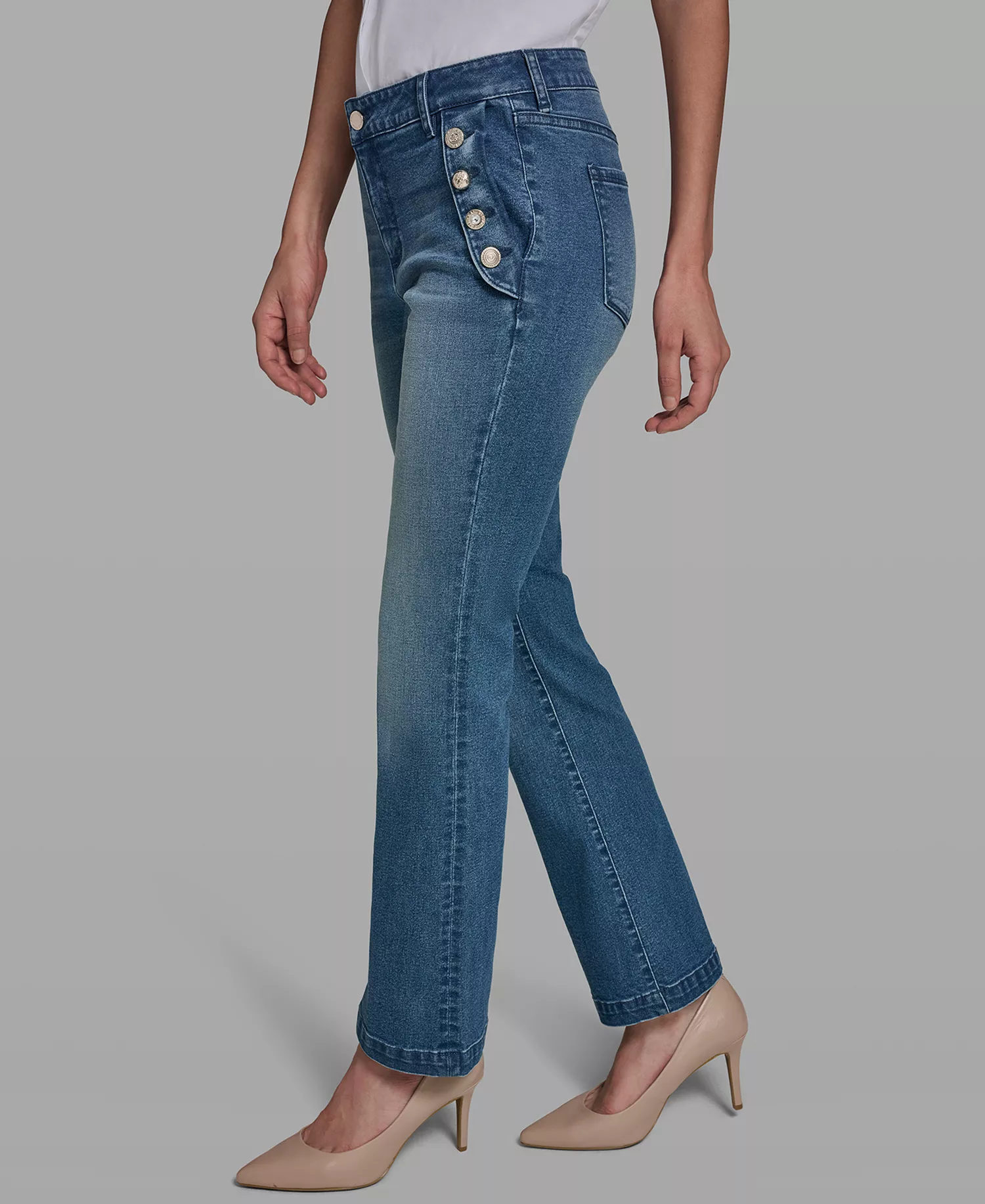 Petite Mid-Rise Denim Pants - Steel Blue - 10P