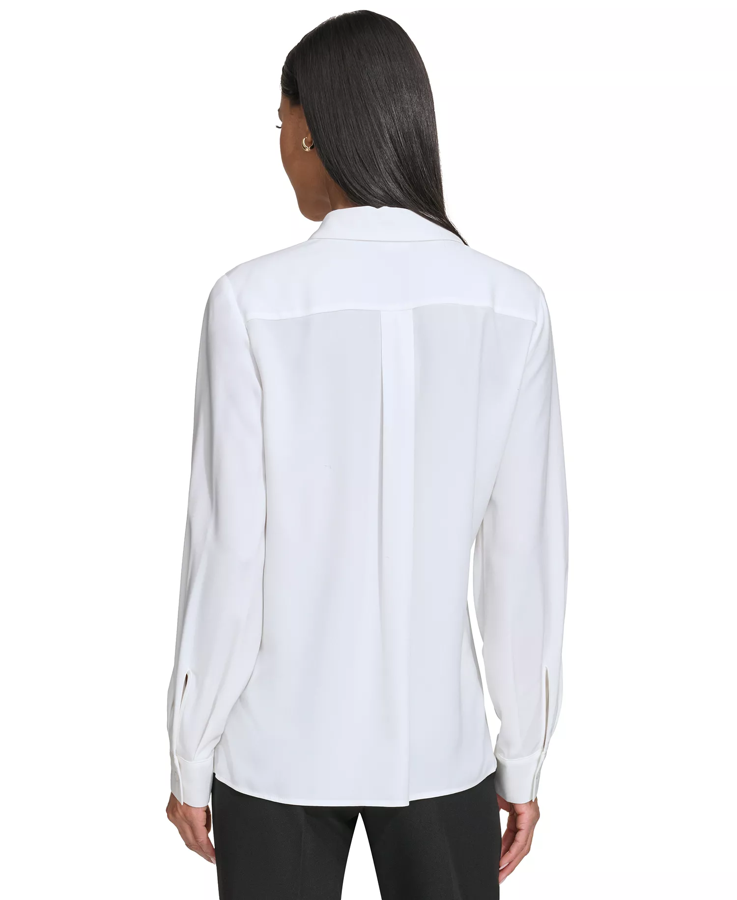 Karl Lagerfeld Women's Collared Pleat-Front Long-Sleeve Top - Soft White - L