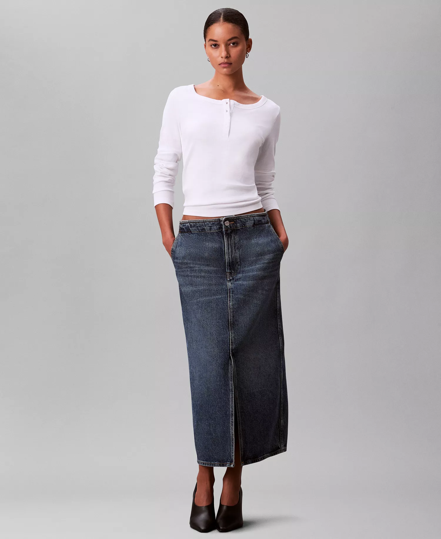 Women's Denim Maxi Carpenter Skirt - Tinted Orchard - 26