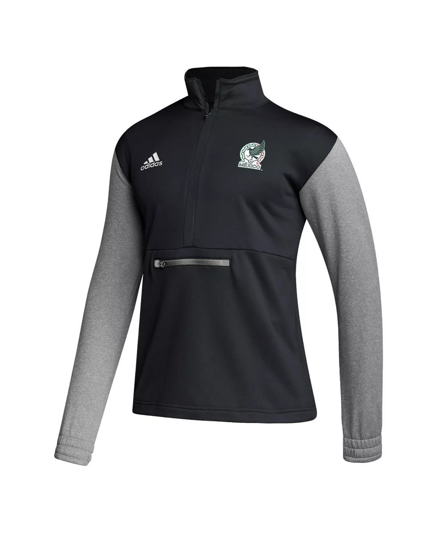 Men's Black Mexico National Team Crest Long Sleeve Half-Zip Top - Black, Gray - S