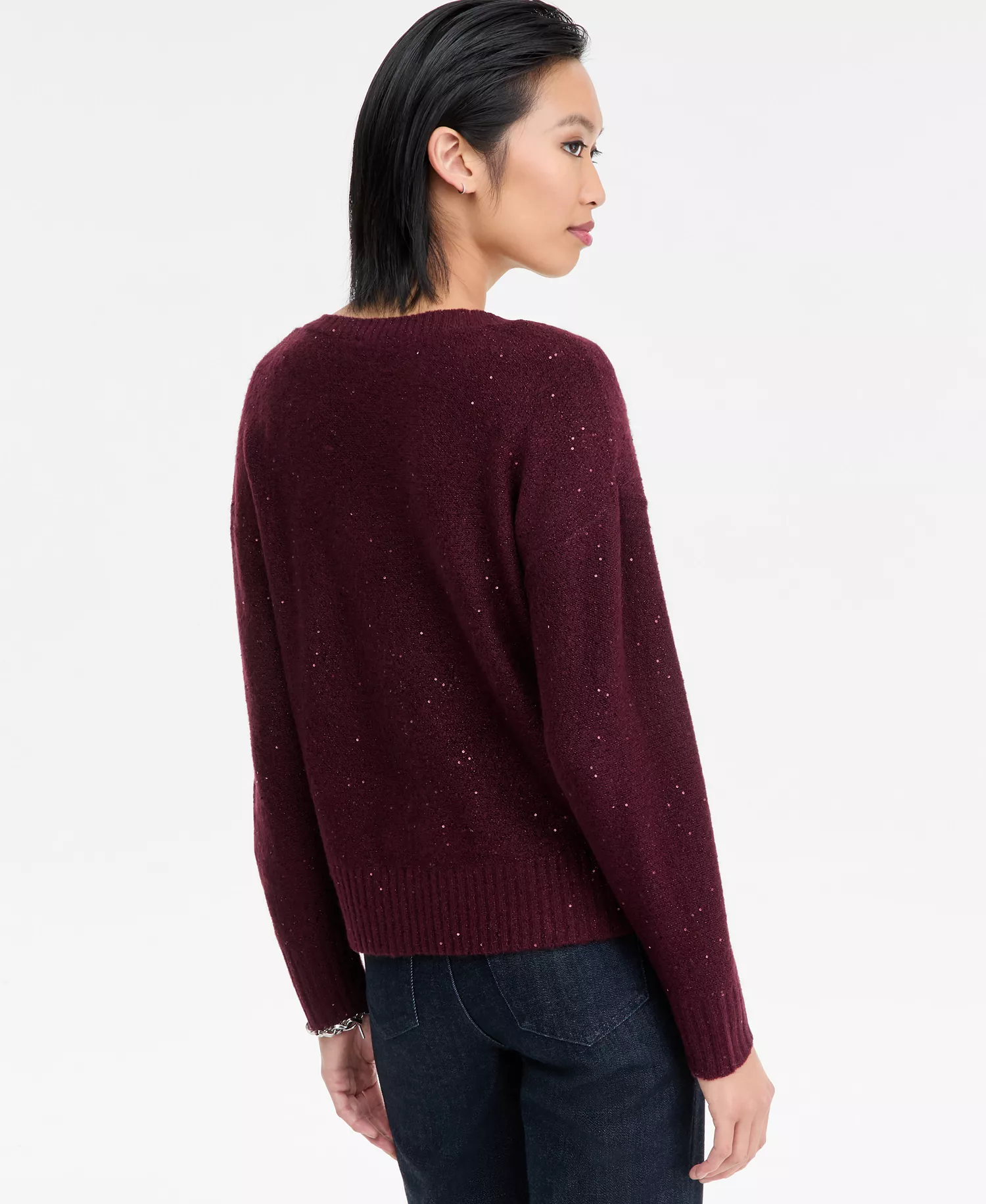 Women's Roving Sequin V-Neck Sweater, Macy's Exclusive - Berried Treasre - M