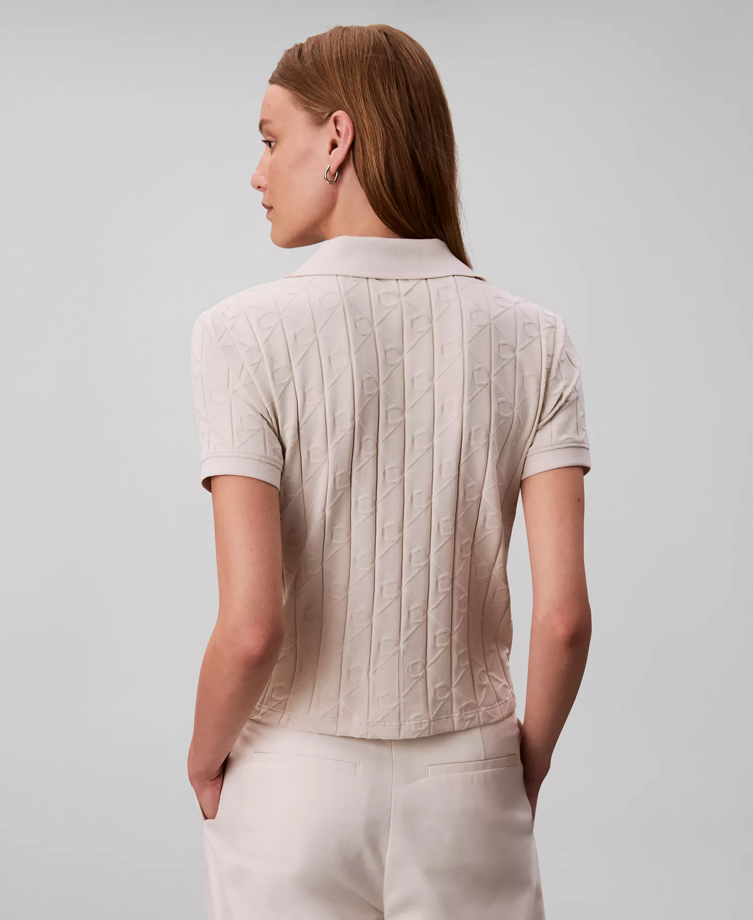 Women's Monogram Logo Jacquard Polo Top - Chalk - L