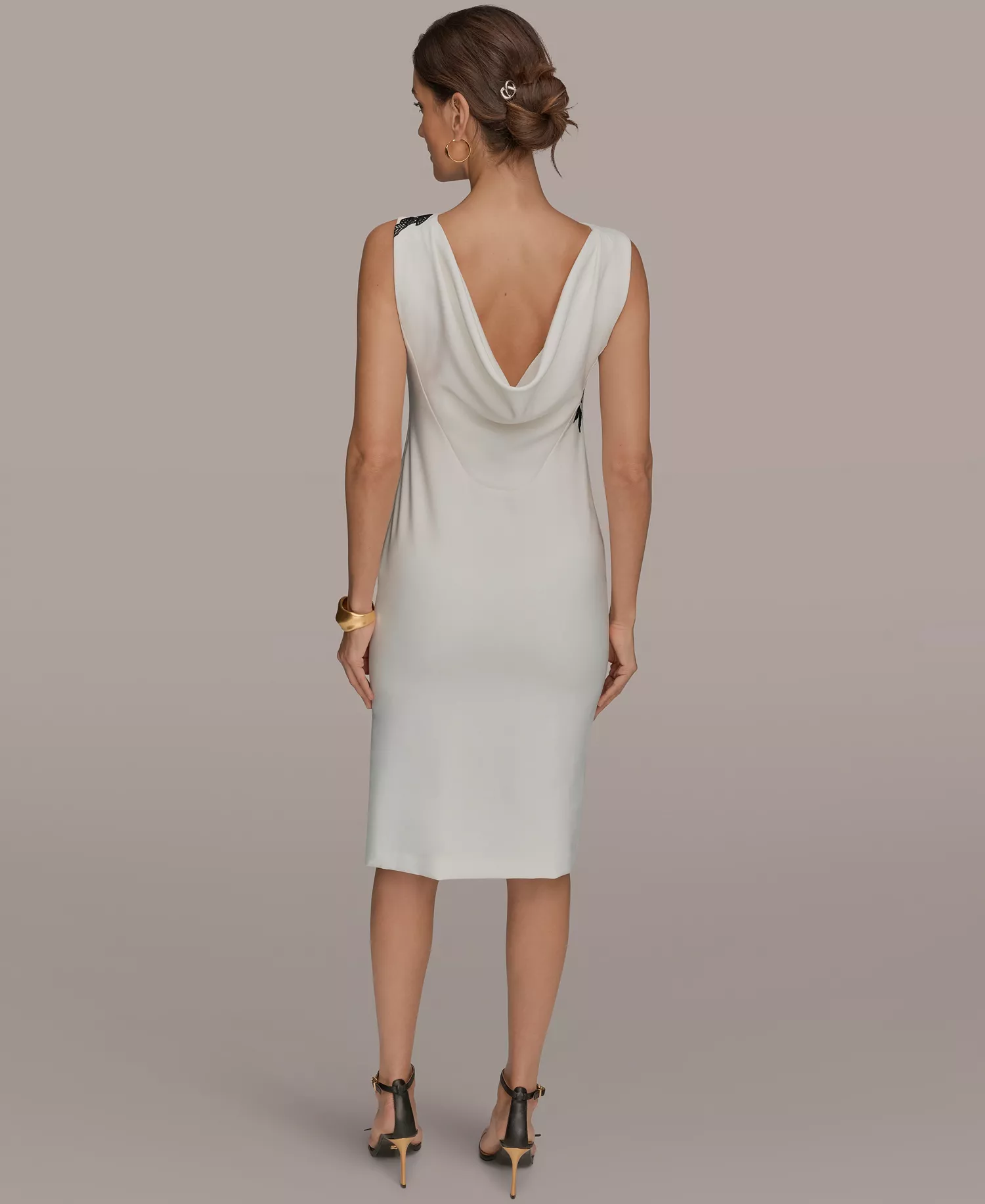 Petite Applique Detail Sheath Dress - Cream/black - 0P