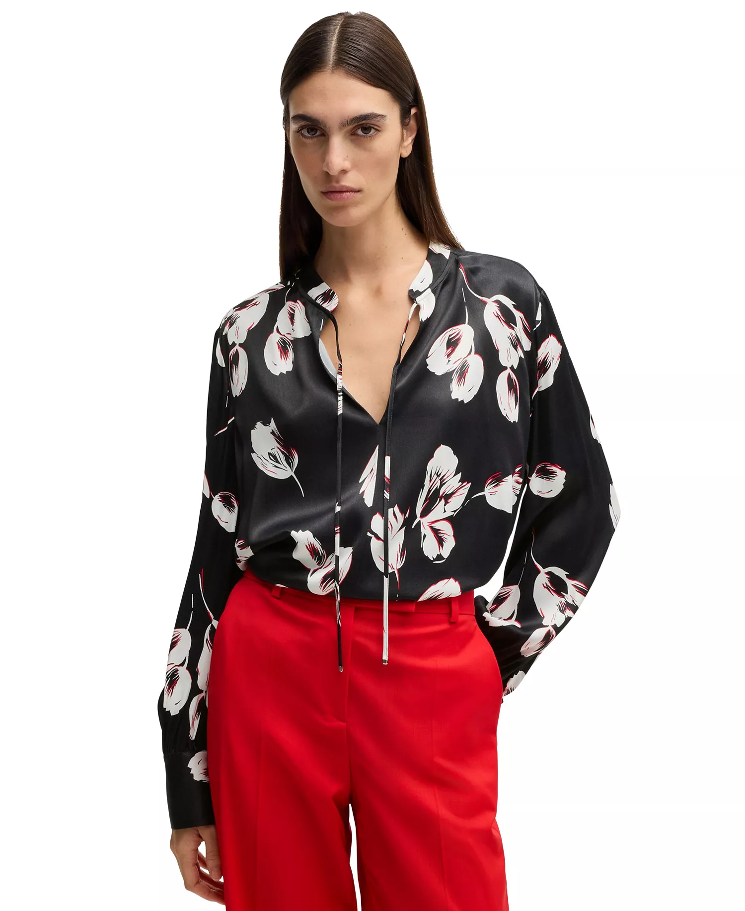 Women's Tulip Print Relaxed-Fit Blouse - Open Miscellaneous - 0