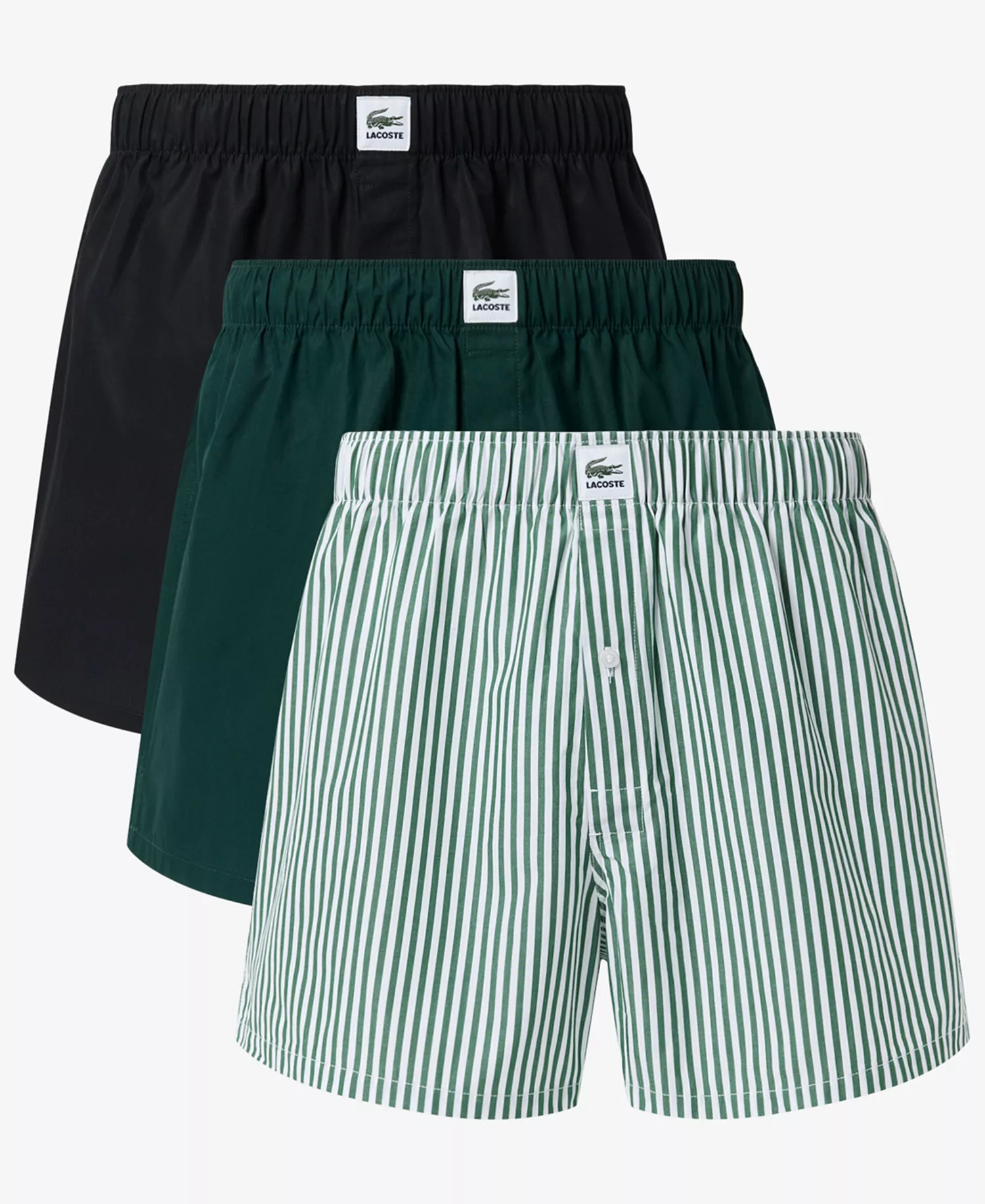 Men's Straight-Fit Woven Boxers, 3-Pack - Green/White sinople/Black - L