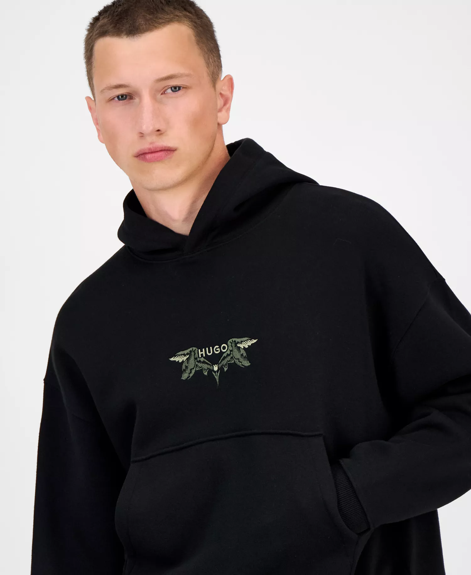 Men's Dimstone Relaxed Fit Long Sleeve  Embroidered Logo Hoodie - Black - XL