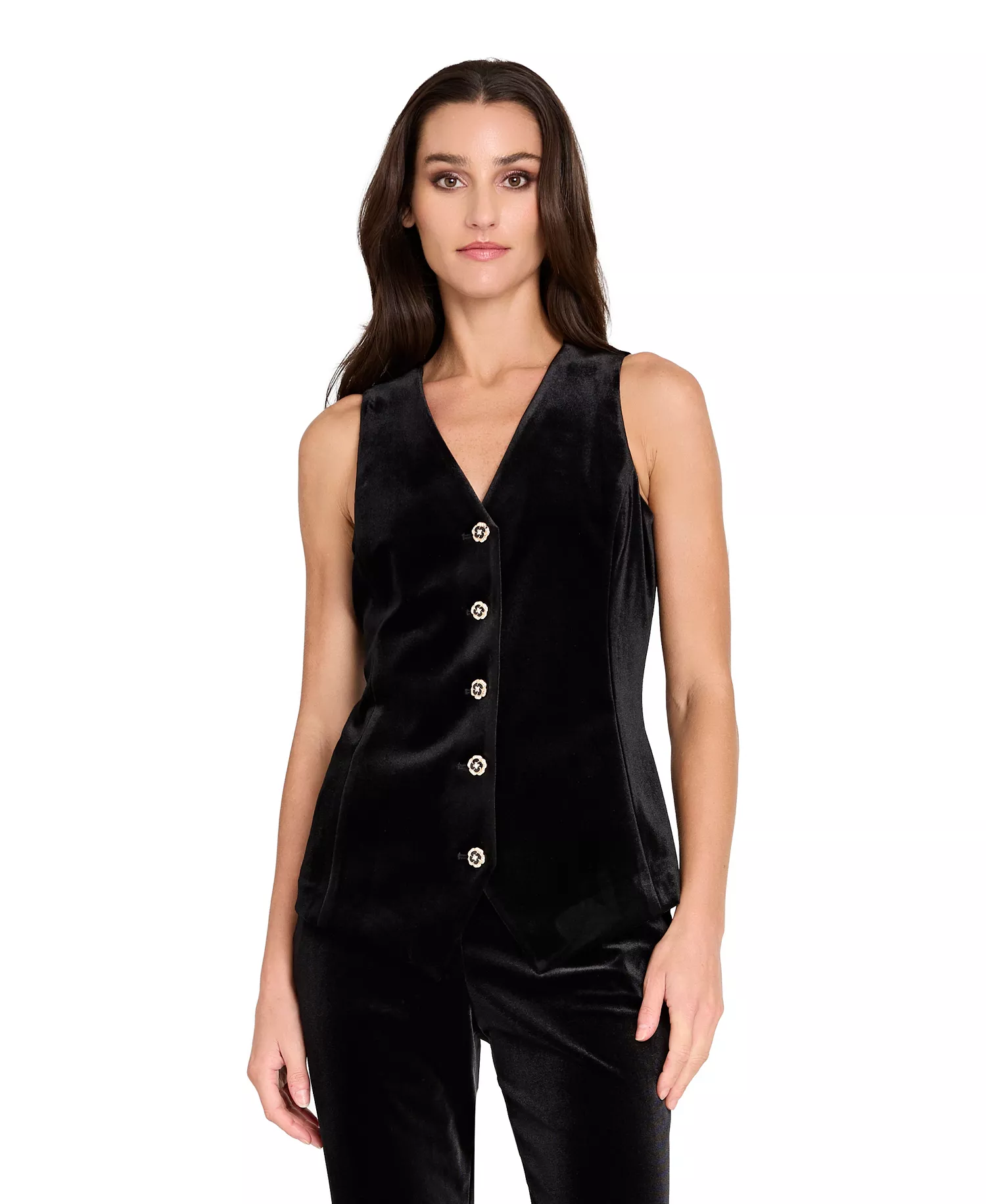 Women's Collarless 5-Button Vest - Black - 2