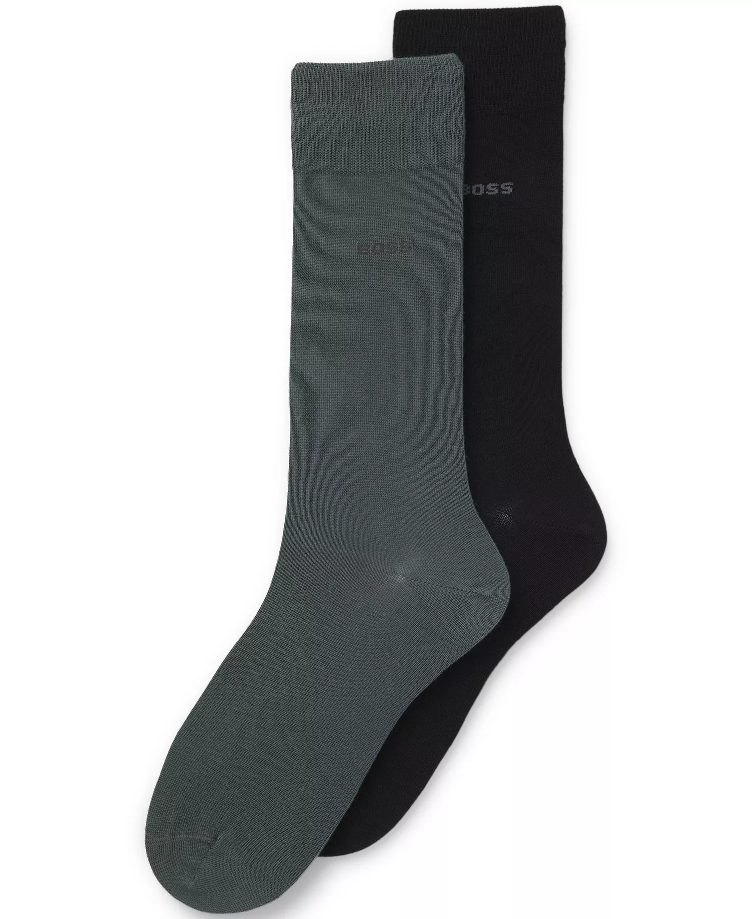 Men's Solid Crew Length Socks, 2-Pack - Black/Gray - 10-13