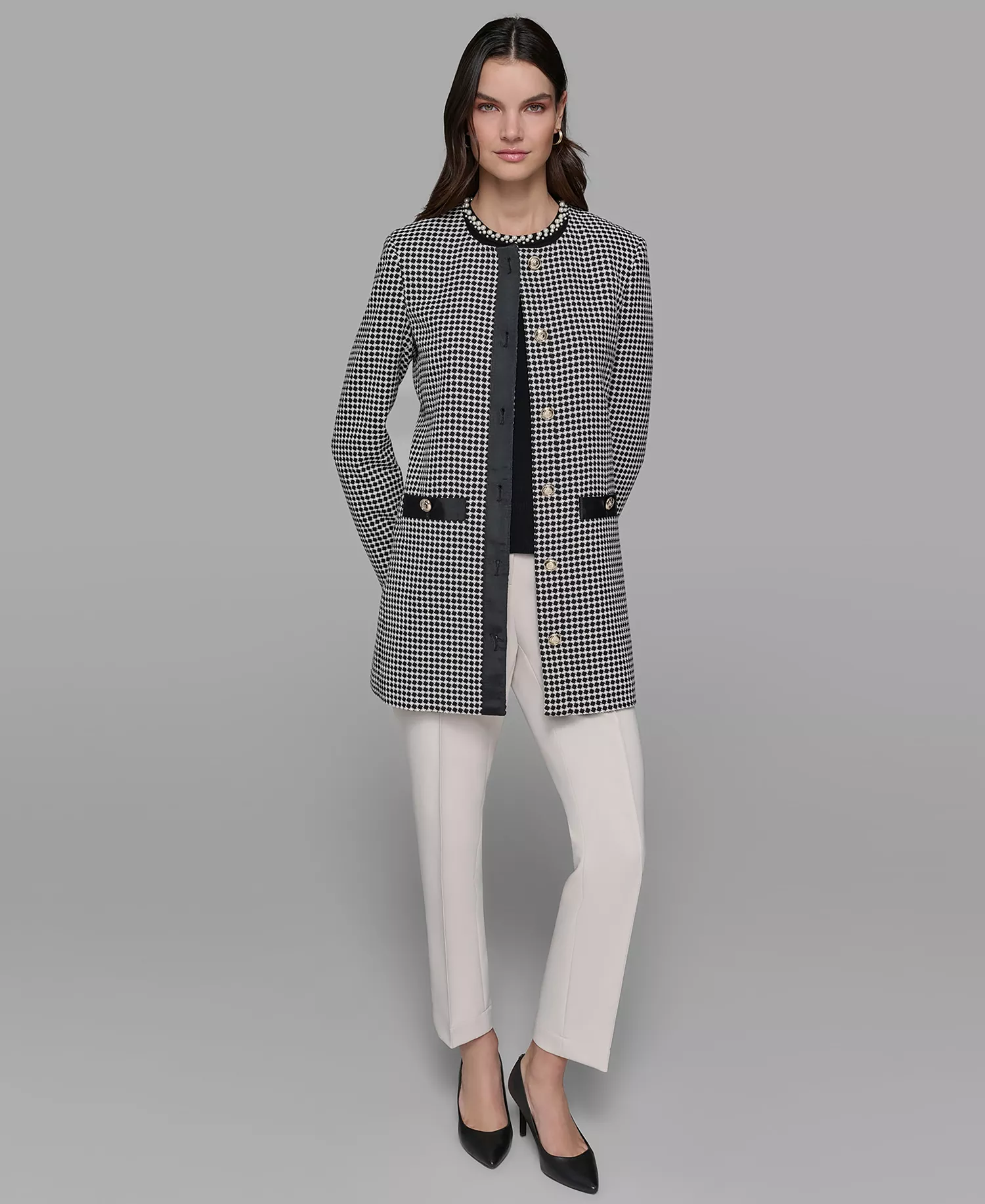 Women's Front Button Topper Jacket - Black/Soft White - 10