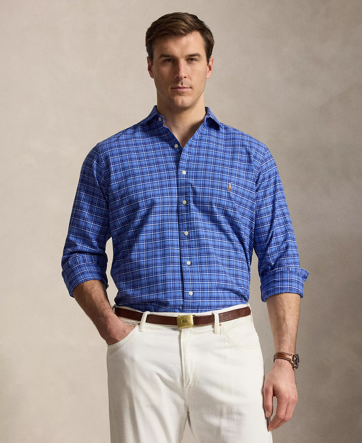 Men's Big & Tall Plaid Oxford Shirt - Blue Multi - 2LT