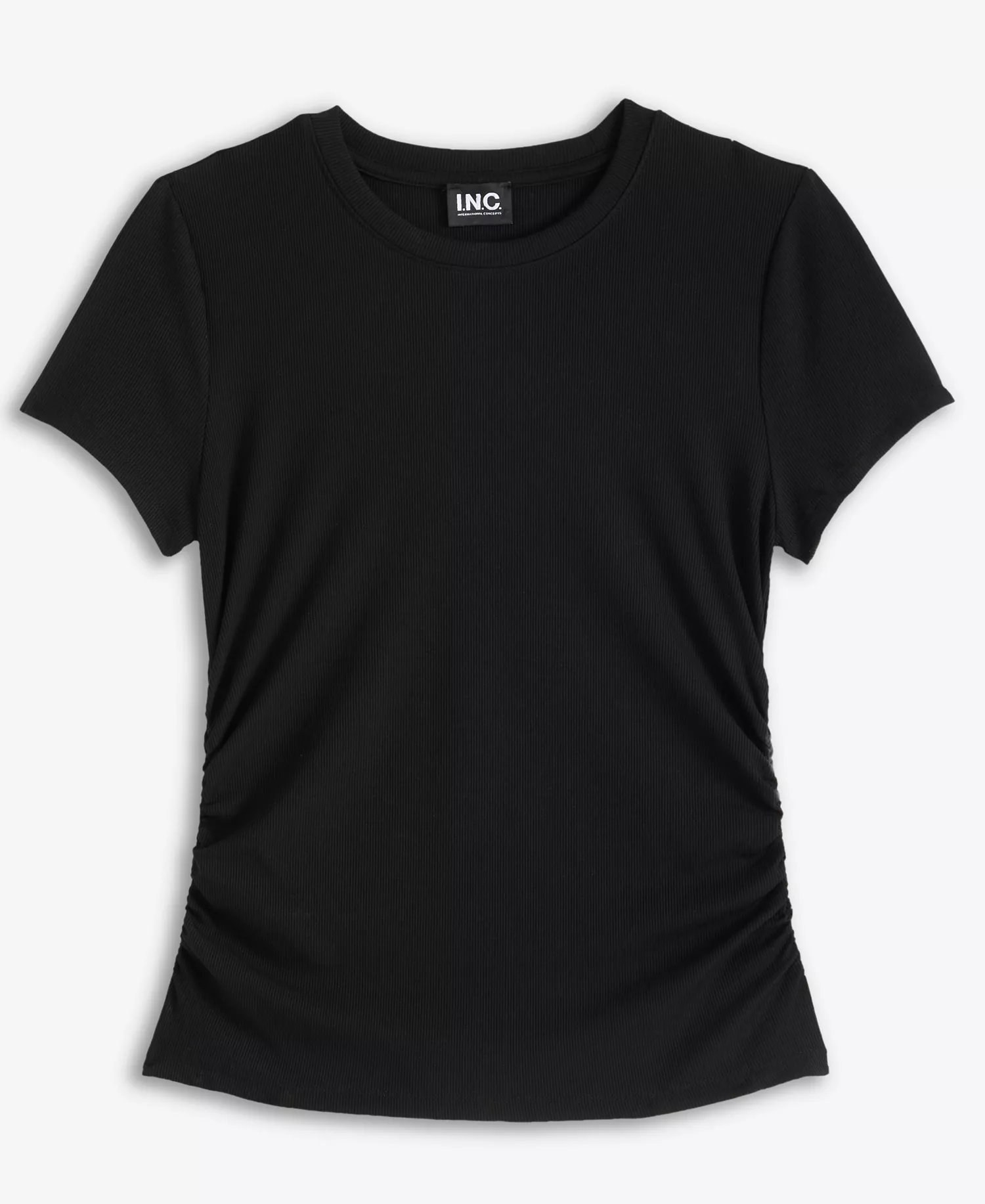 Petite Side-Ruched Ribbed Knit T-Shirt, Macy's Exclusive - Deep Black - P/L