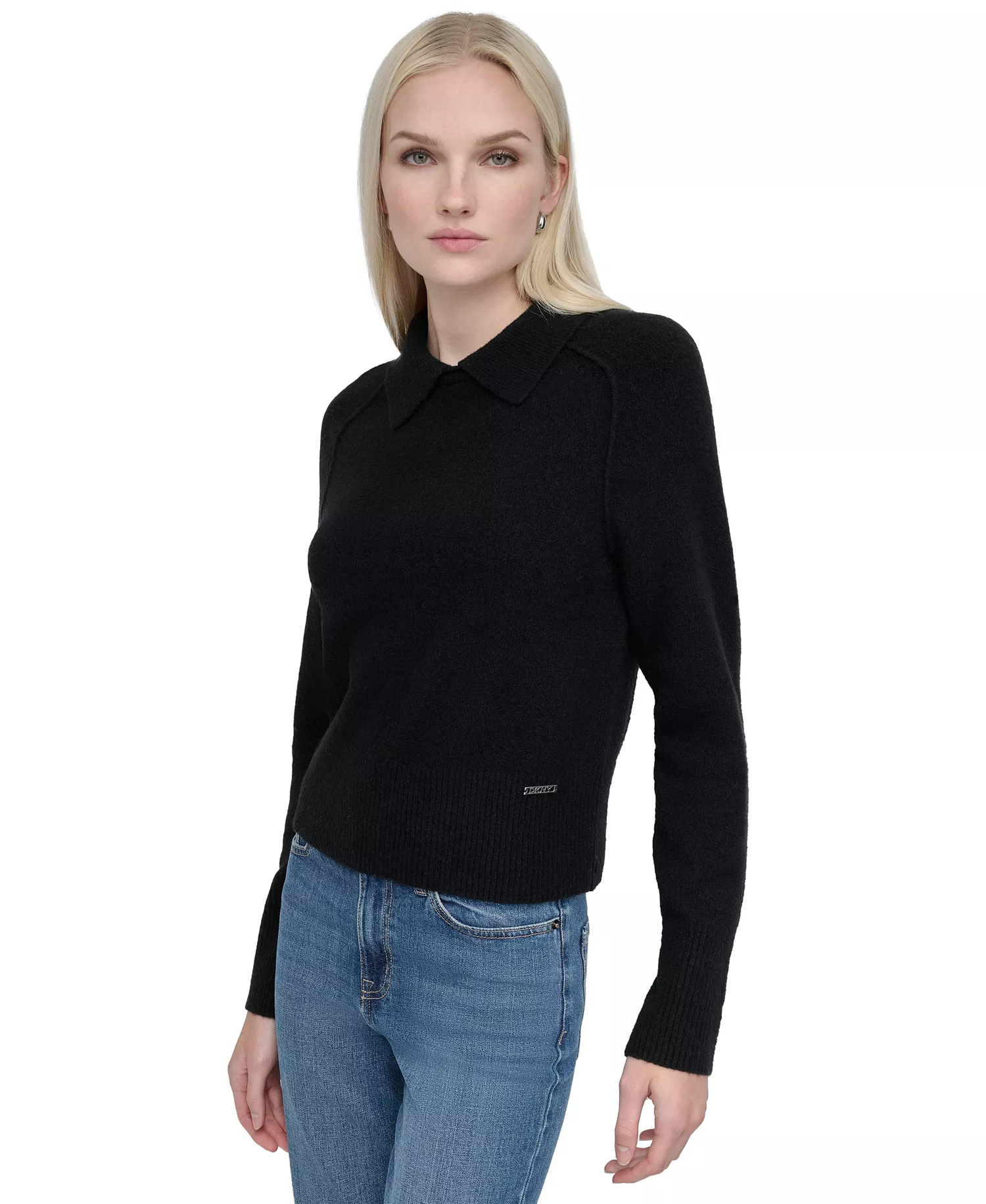 Petite Pullover Polo Sweater - Black - PL