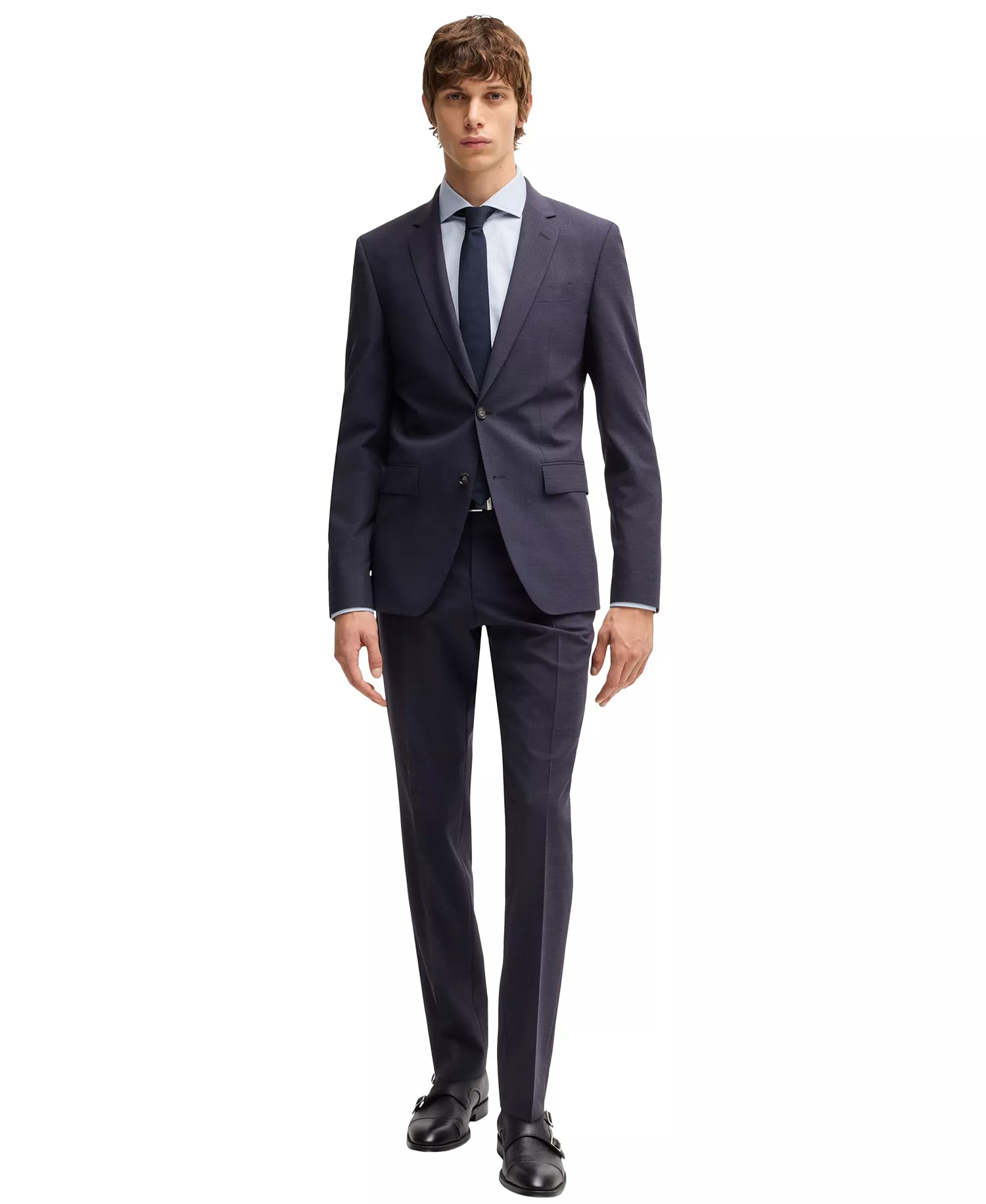 Men's Micro-Patterned Stretch Cloth Slim-Fit Suit - Dark Blue - 40R