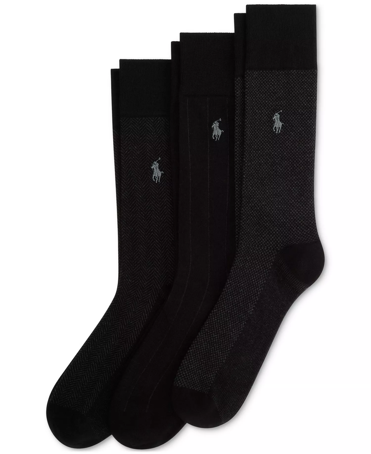 Men's 3-Pk. Classic Gents Patterned Dress Socks  - Black - 10-13