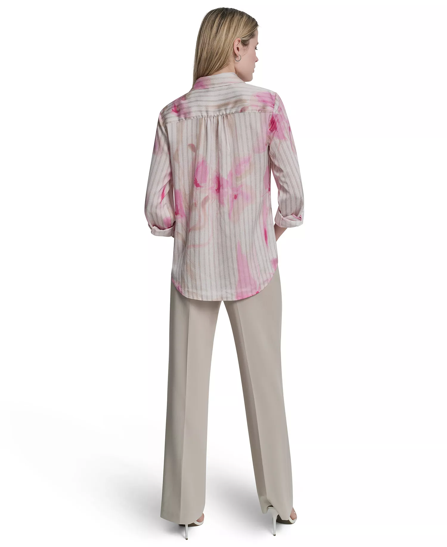 Petite Woven Roll Tab Button-Front Shirt - Pink - P/L