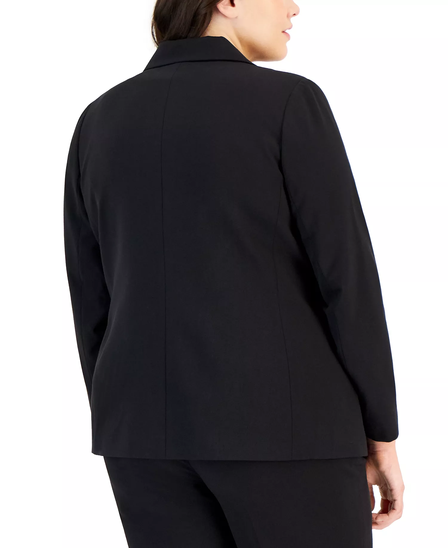 Plus Size Peak-Lapel Button-Front Blazer - Black - 14W