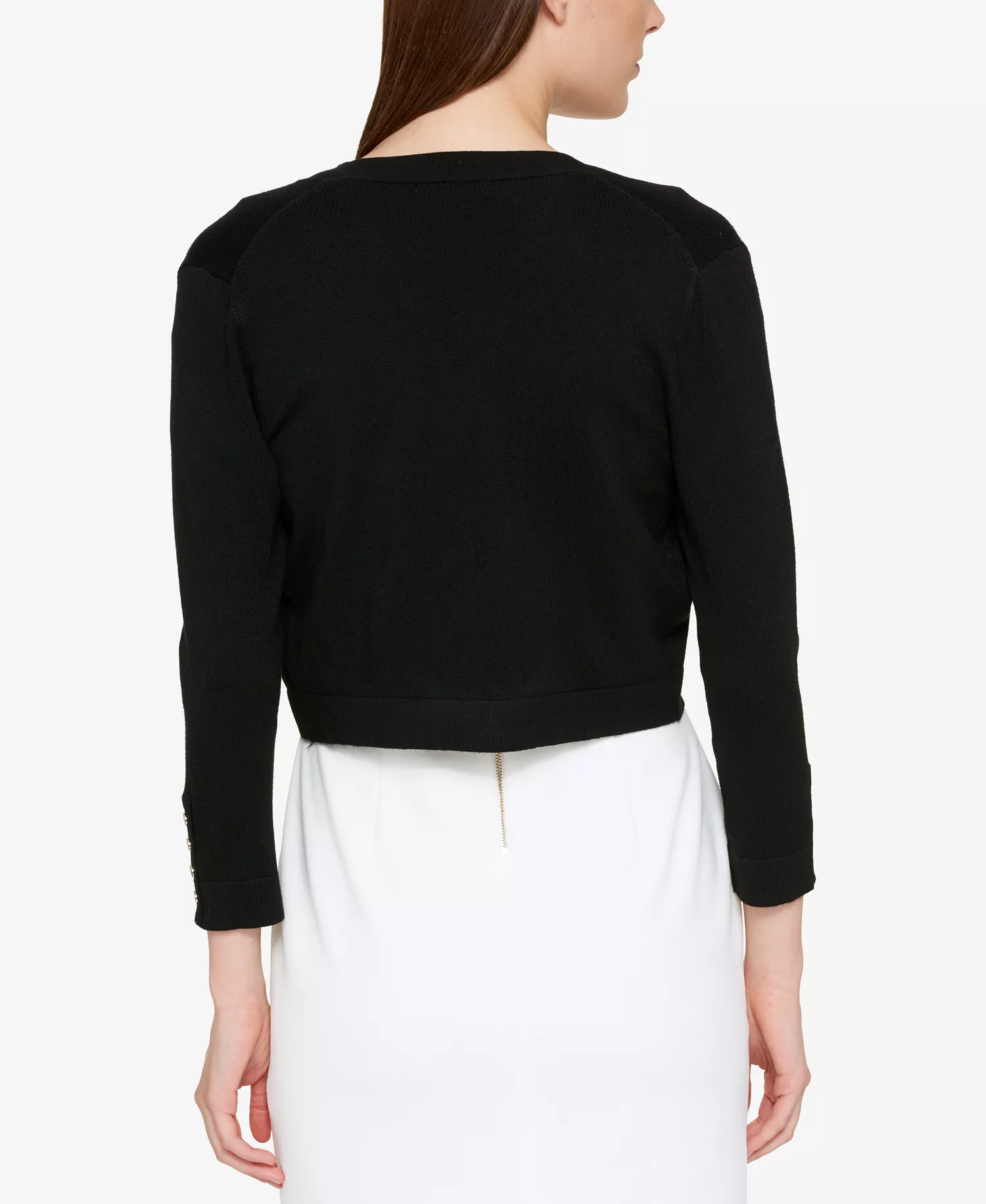 Women's Button Sleeve 3/4 Sleeve Cardigan - Black - L