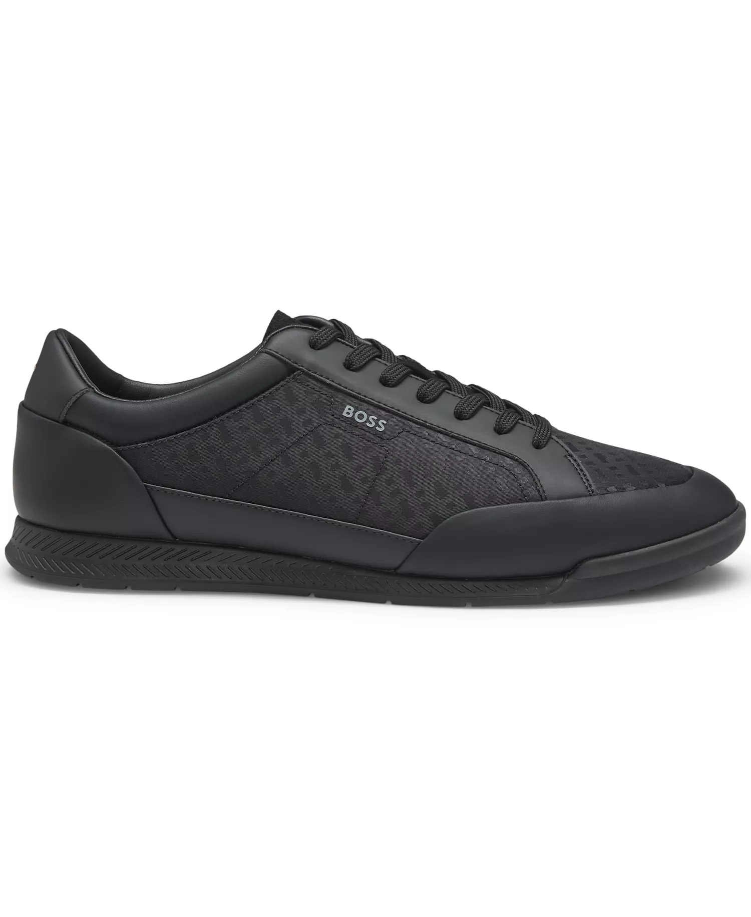 Men's Monogram-Jacquard Leather Trim Trainers Shoe - Black - 10