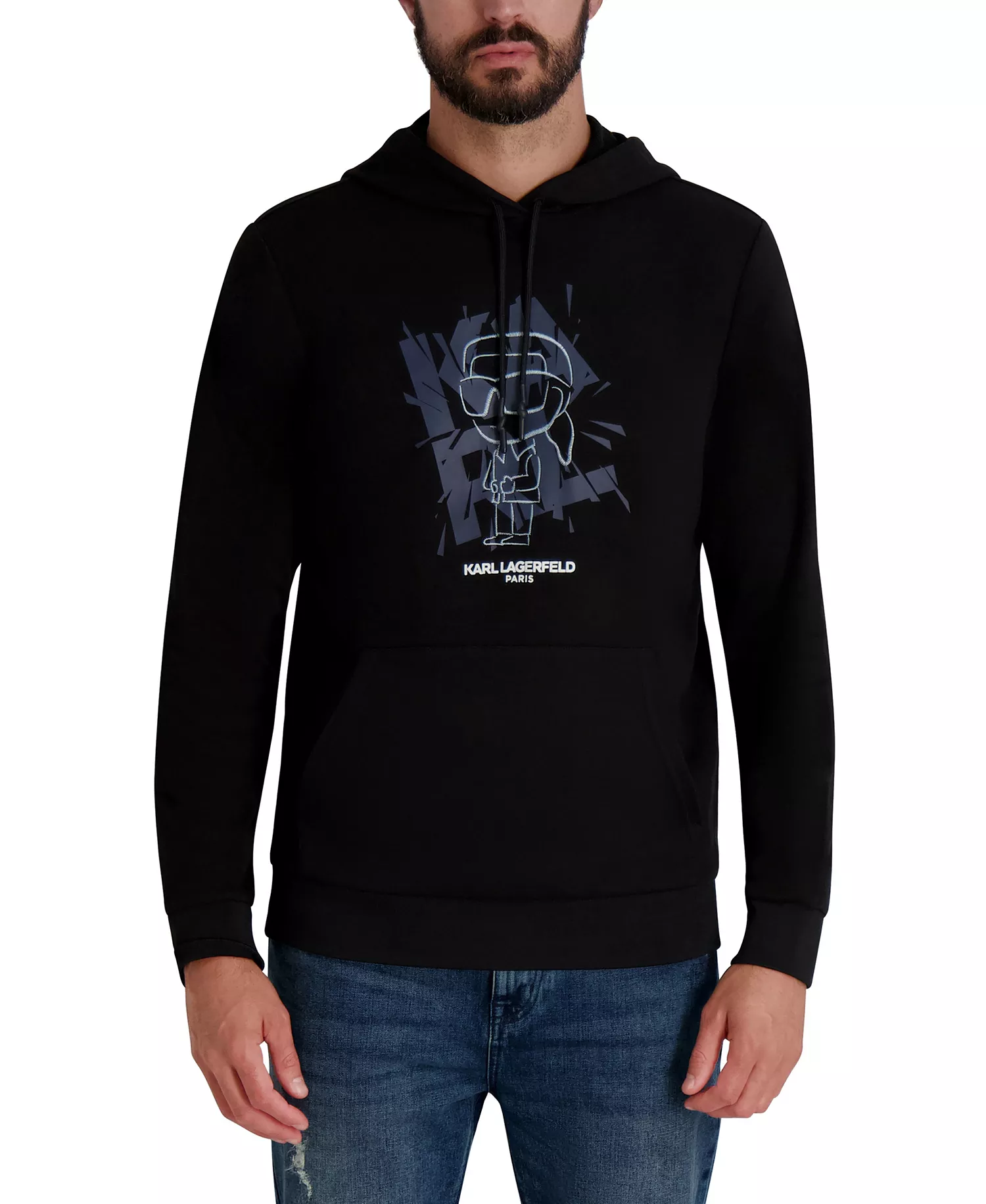 Men's French Terry Embroidered Logo Hoodie - Black - 2XL