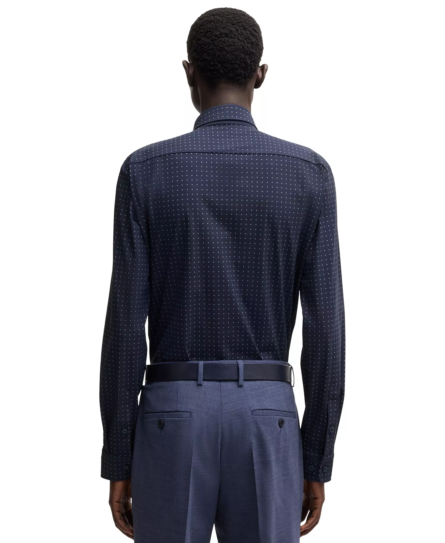 Men's Stretch Jersey Slim-Fit Dress Shirt - Dark Blue - L