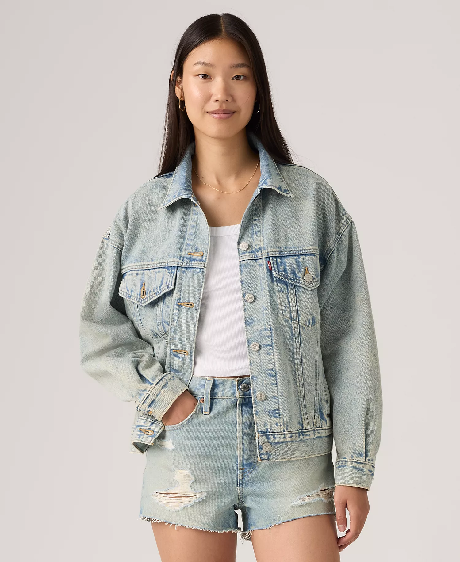 Women's 90s Cotton Trucker Jacket - A Little Hazy Vest - 1X