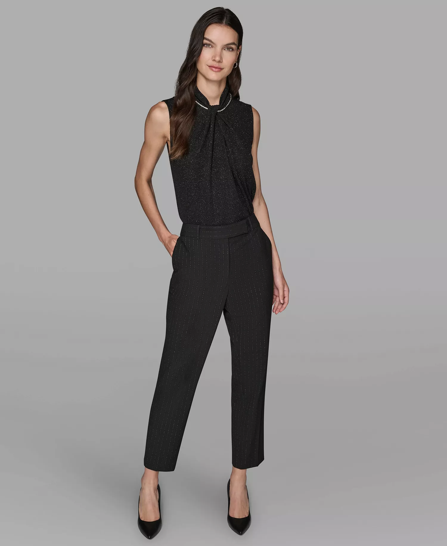 Women's Novelty Metallic Striped Slim Leg Pants - Black/Metallic - 12