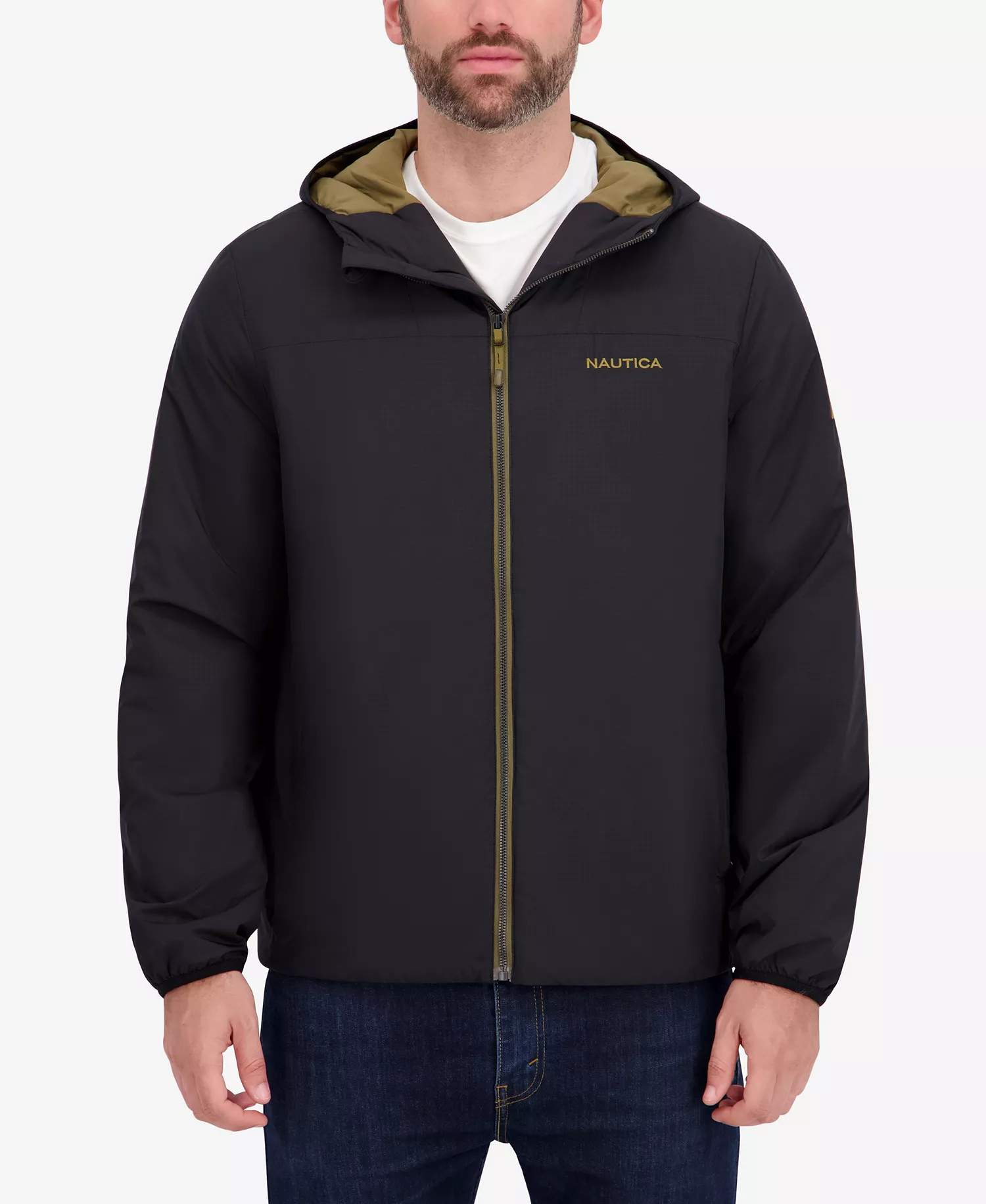 Men's Hooded Transitional Zip Front Jacket - Black - 2XL