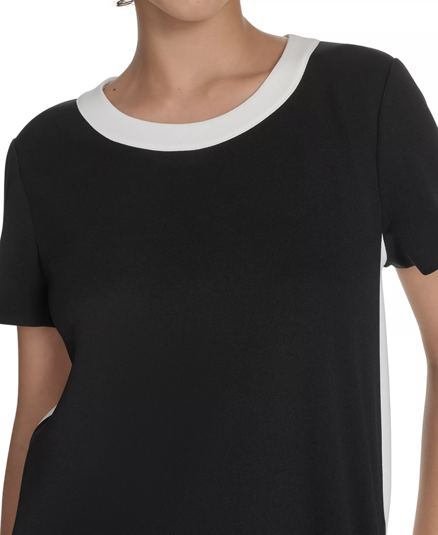 Women's Short-Sleeve Scuba Crepe Shift Dress - Black/Ivory - 10